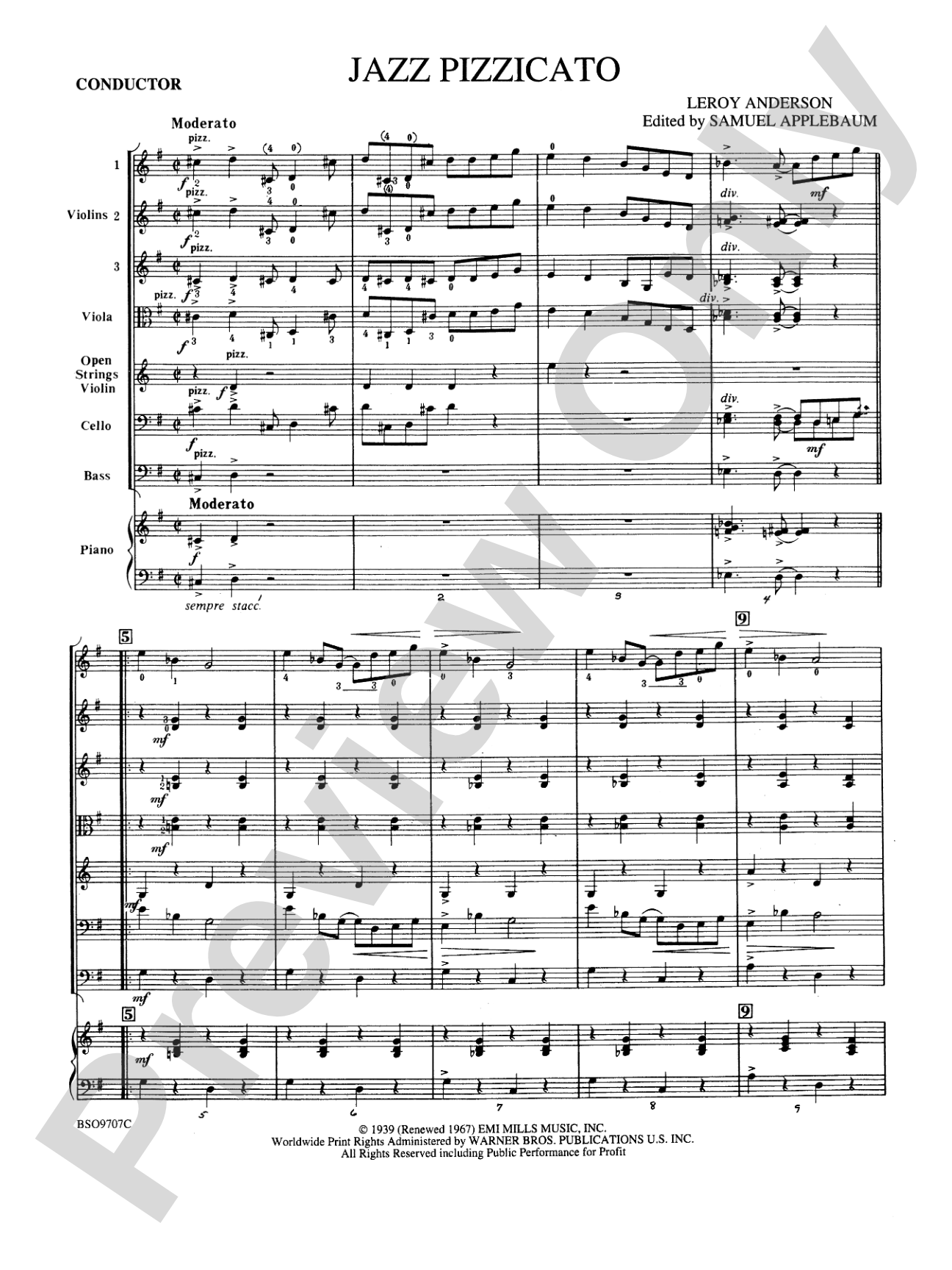 Jazz Pizzicato: String Orchestra Conductor Score & Parts