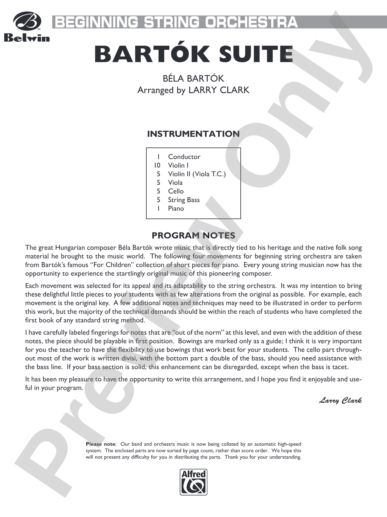 Bartók Suite: String Orchestra Conductor Score & Parts