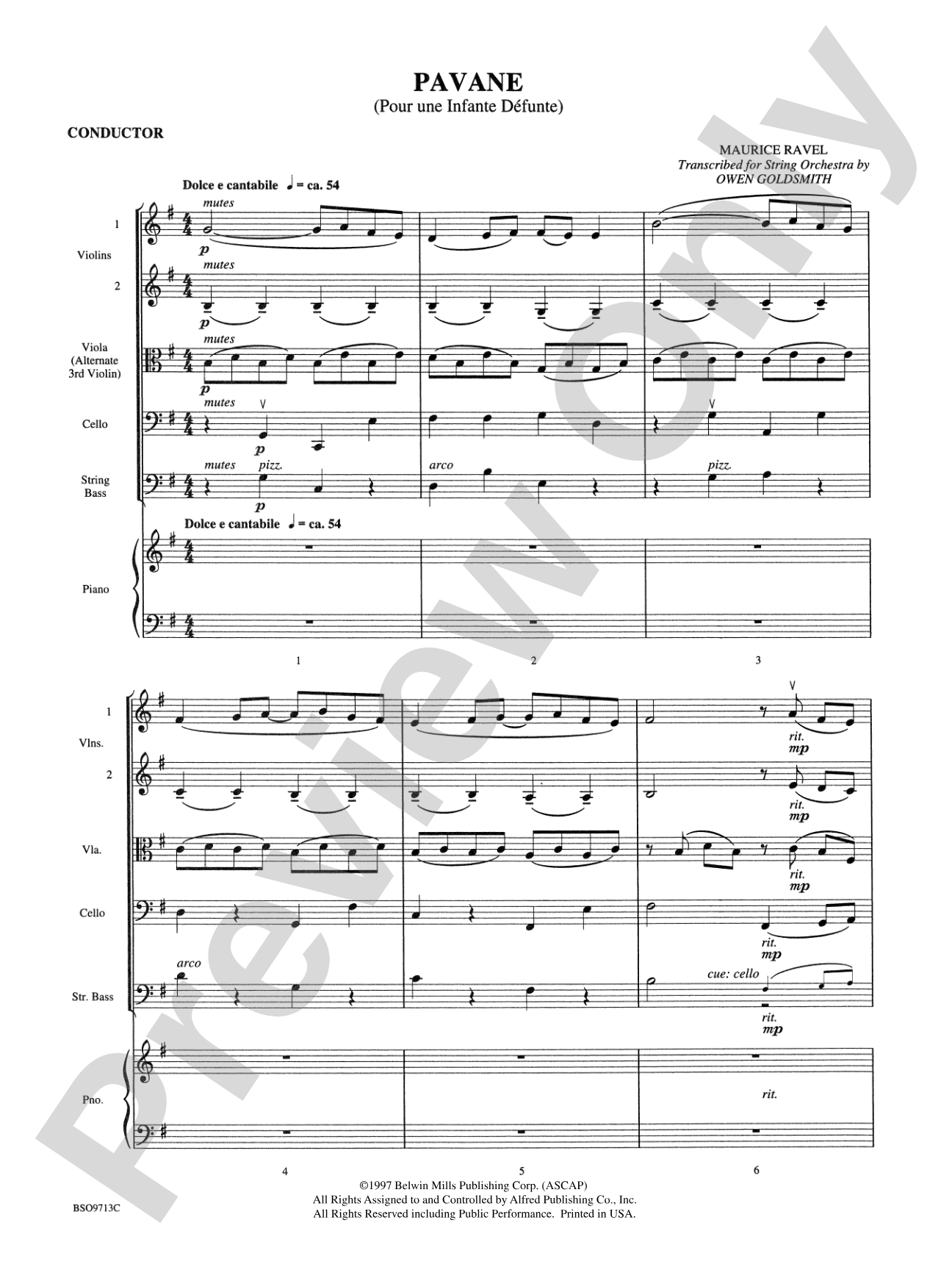 Pavane: String Orchestra Conductor Score & Parts