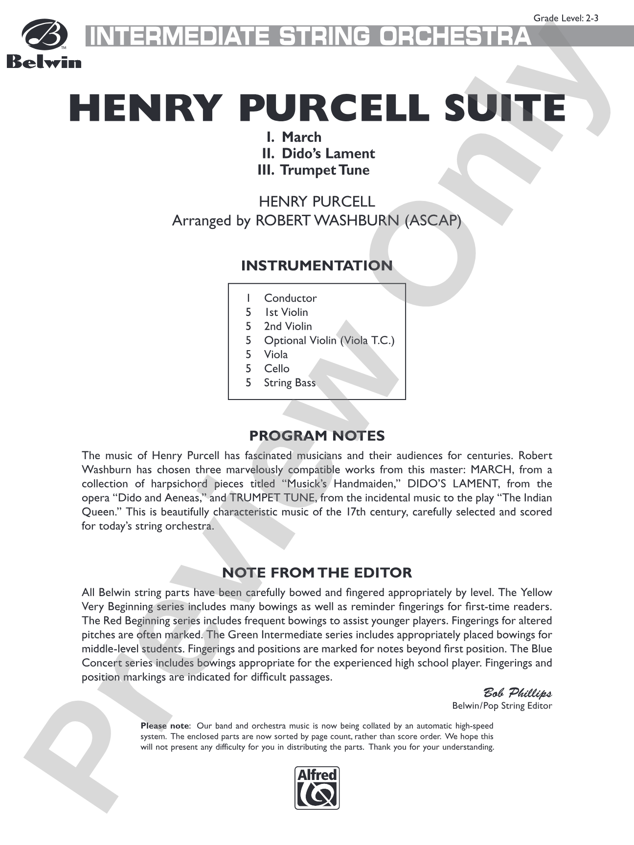 Henry Purcell Suite: String Orchestra Conductor Score & Parts