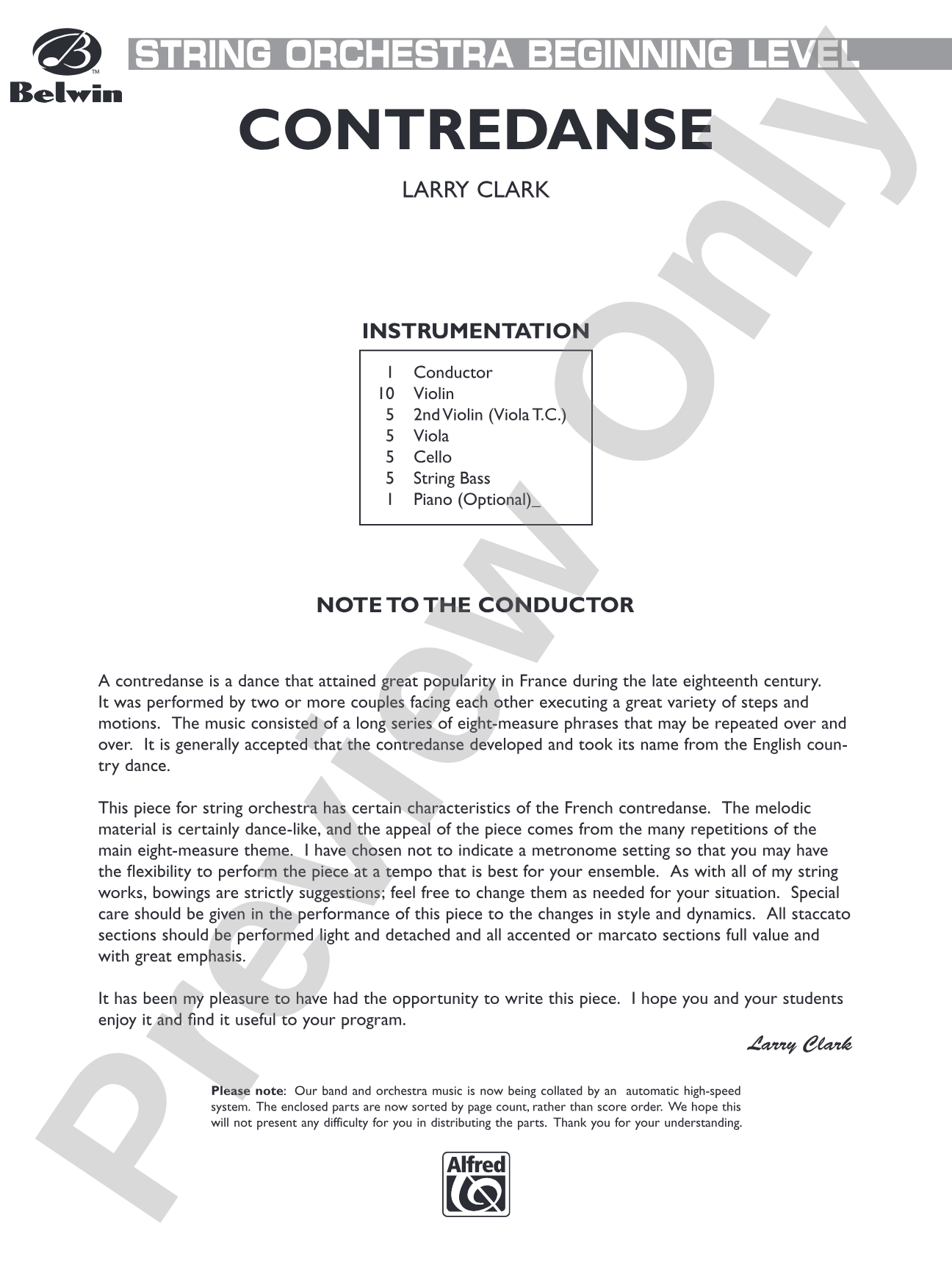 Contredanse: String Orchestra Conductor Score & Parts
