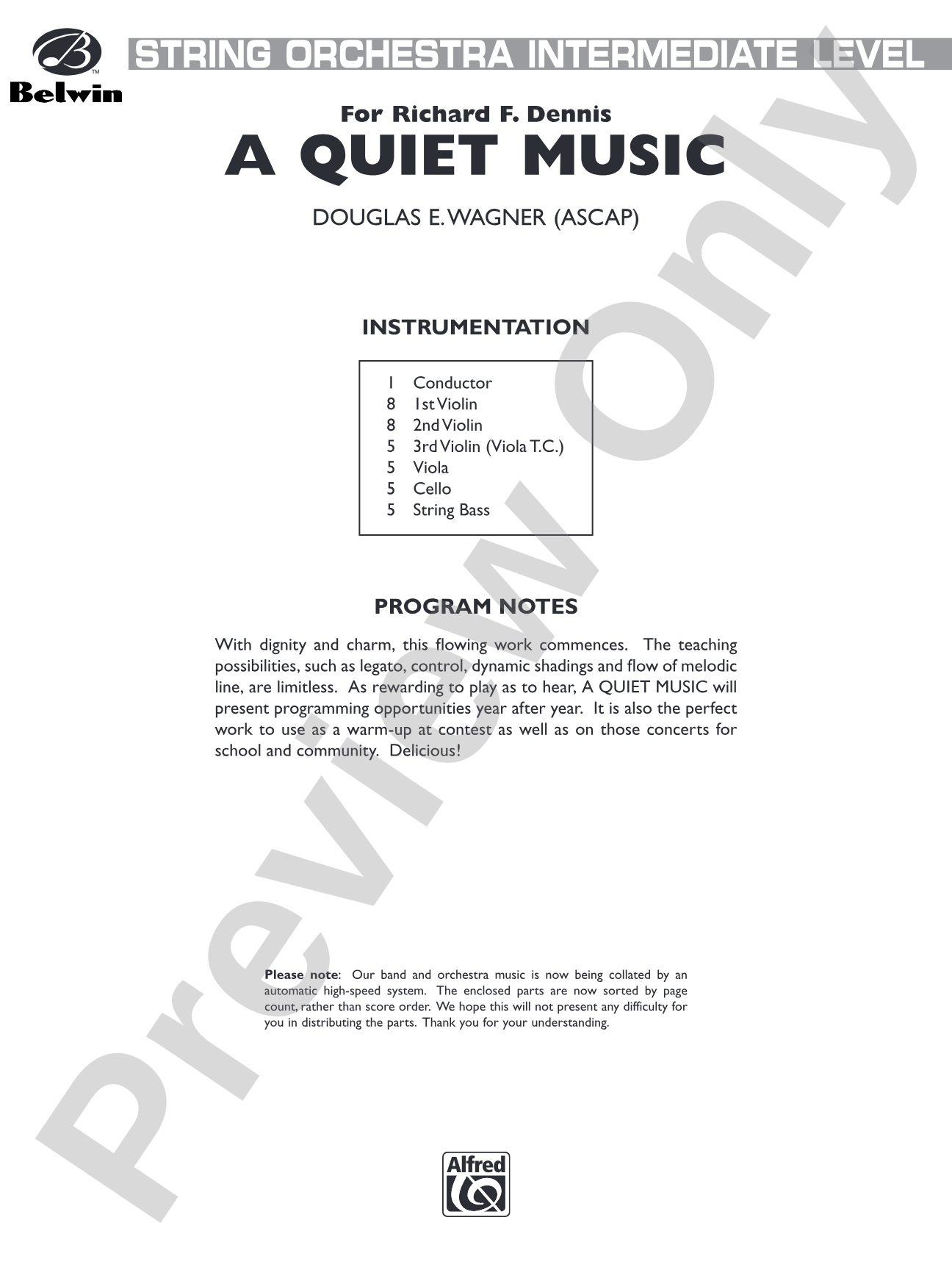 A Quiet Music: String Orchestra Conductor Score & Parts
