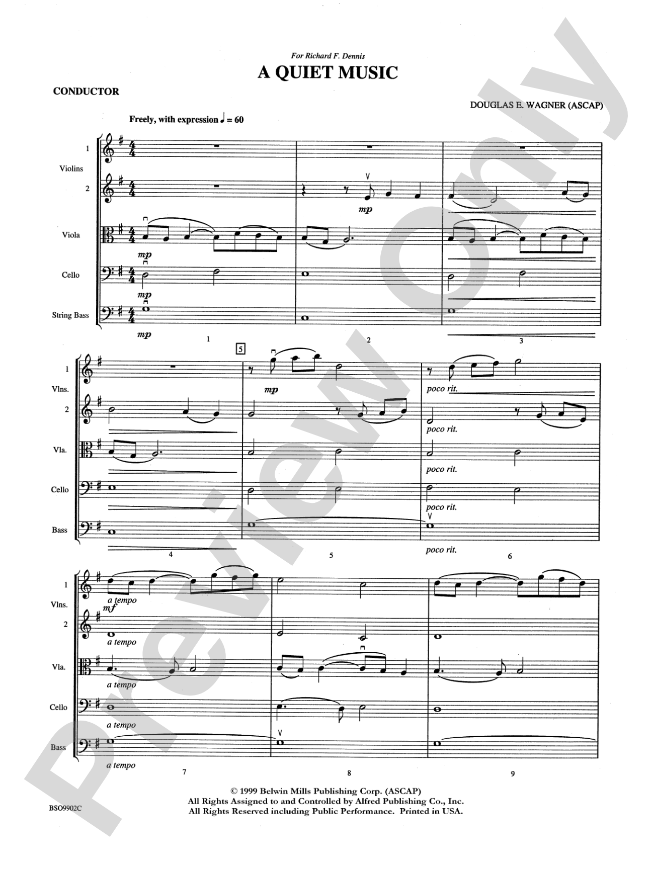 A Quiet Music: String Orchestra Conductor Score & Parts