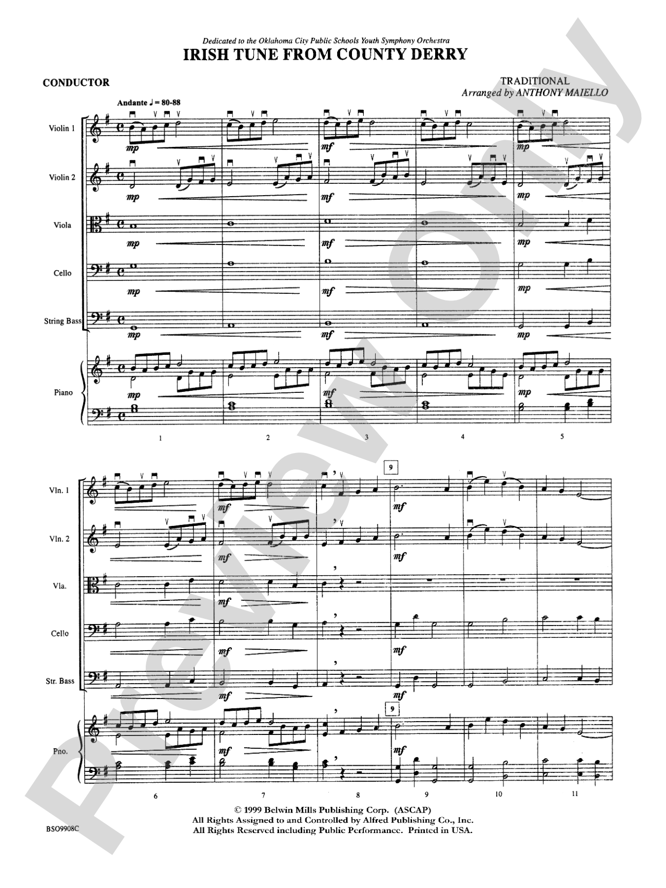Irish Tune from County Derry: String Orchestra Conductor Score & Parts