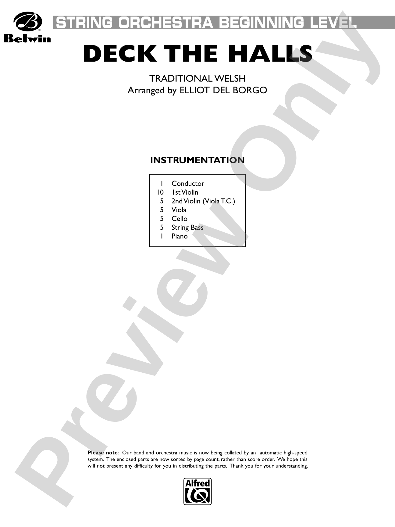 Deck the Halls: String Orchestra Conductor Score & Parts