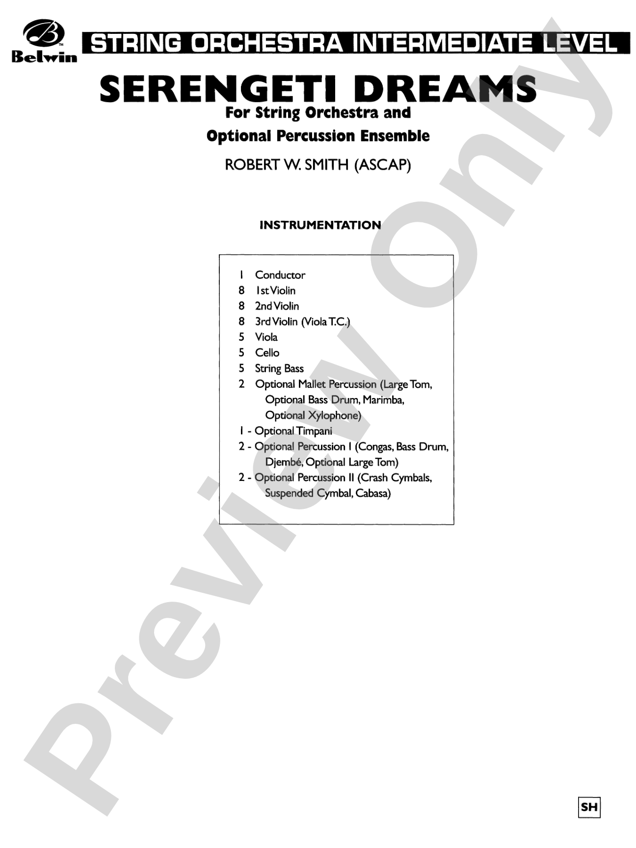 Serengeti Dreams (with Opt. Percussion Ensemble): String Orchestra Conductor Score & Parts