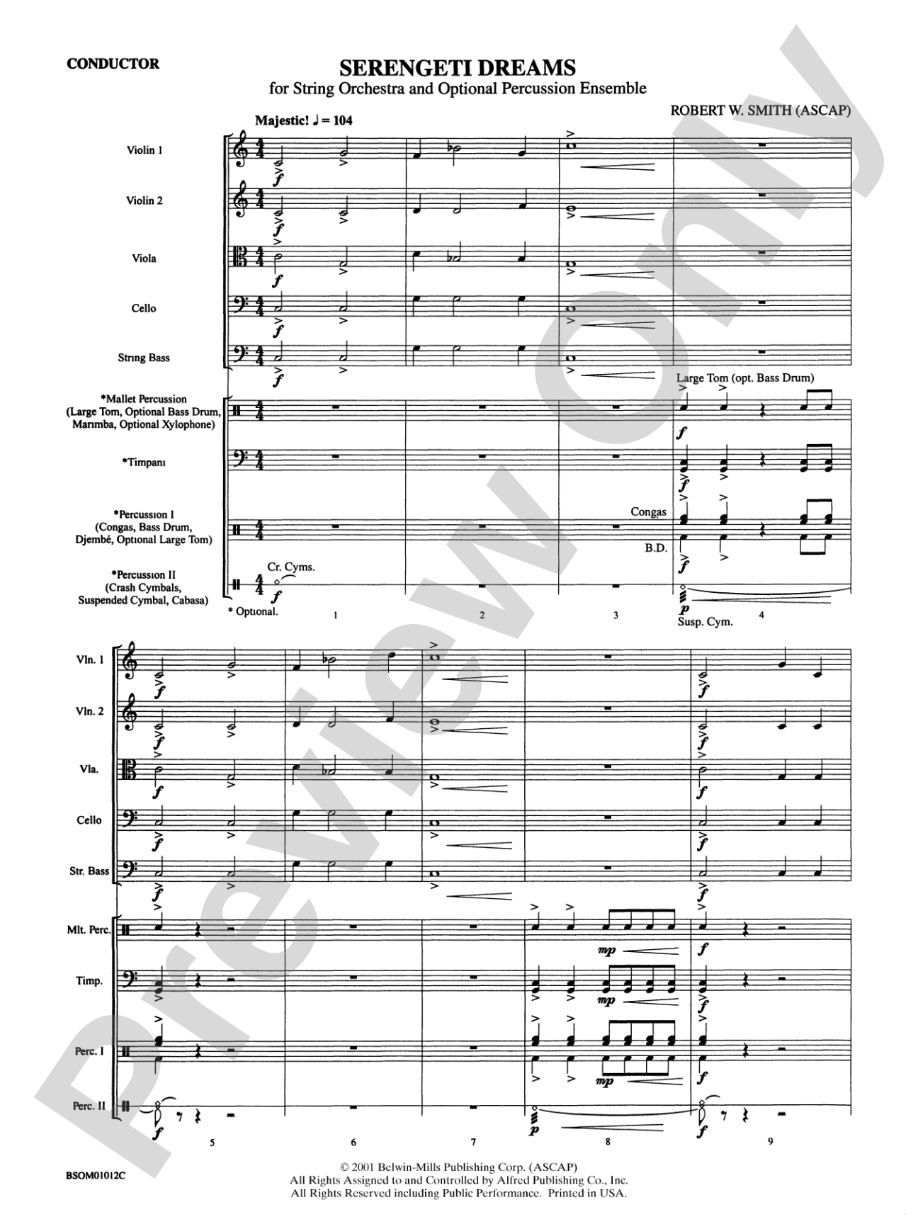 Serengeti Dreams (with Opt. Percussion Ensemble): String Orchestra Conductor Score & Parts
