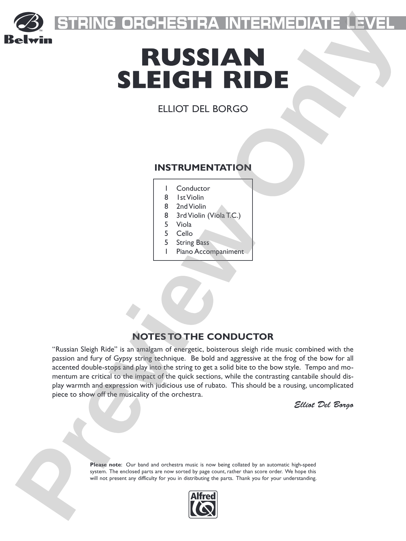 Russian Sleigh Ride: String Orchestra Conductor Score & Parts