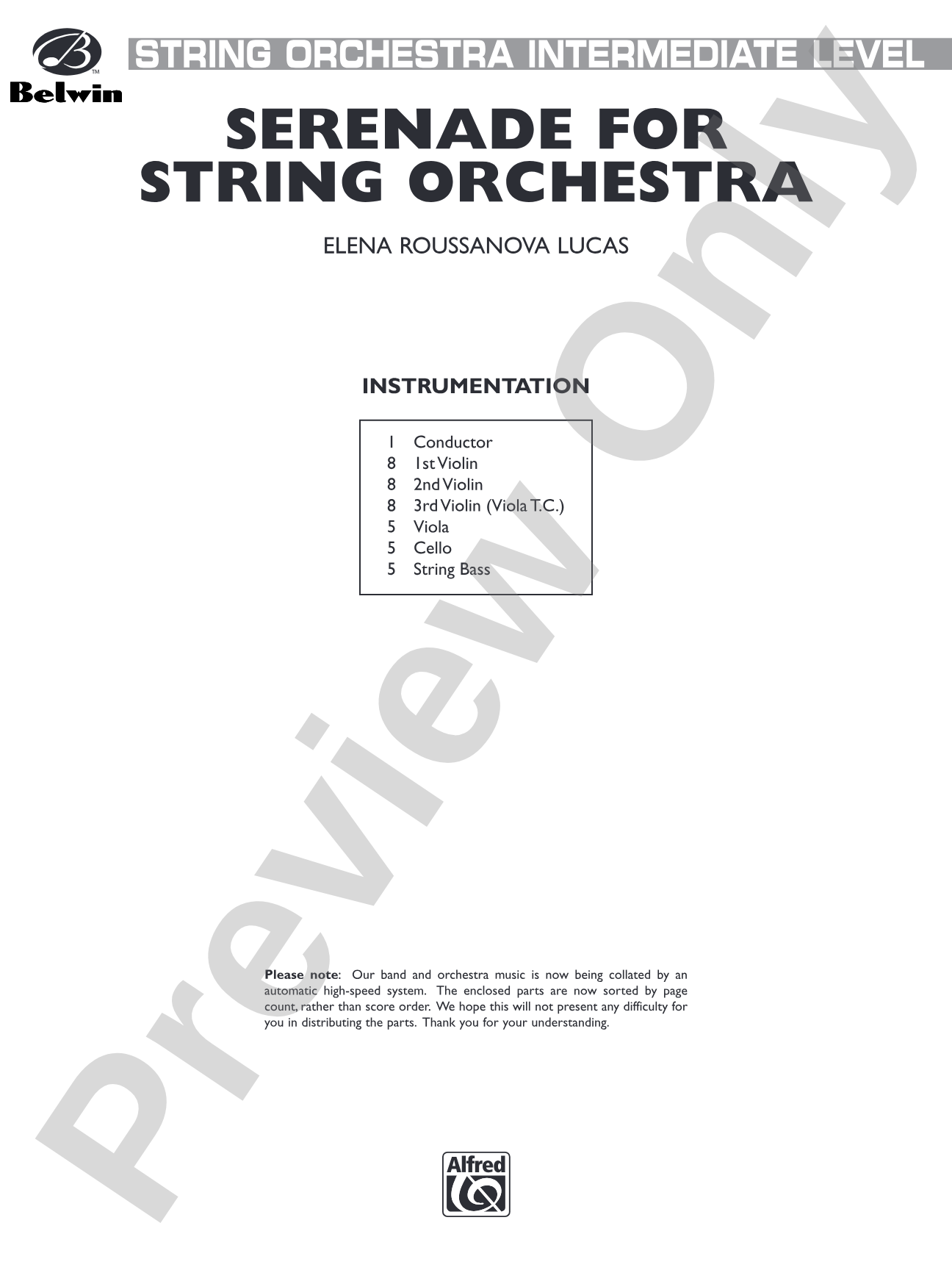 Serenade for String Orchestra: String Orchestra Conductor Score & Parts