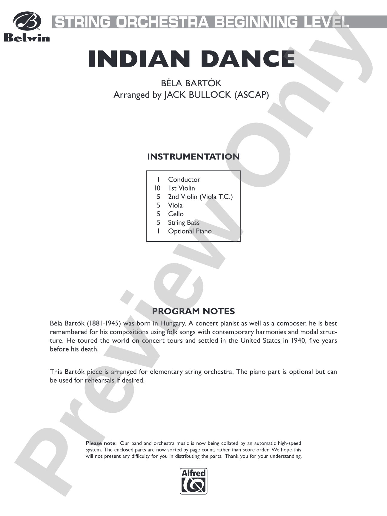 Indian Dance: String Orchestra Conductor Score & Parts