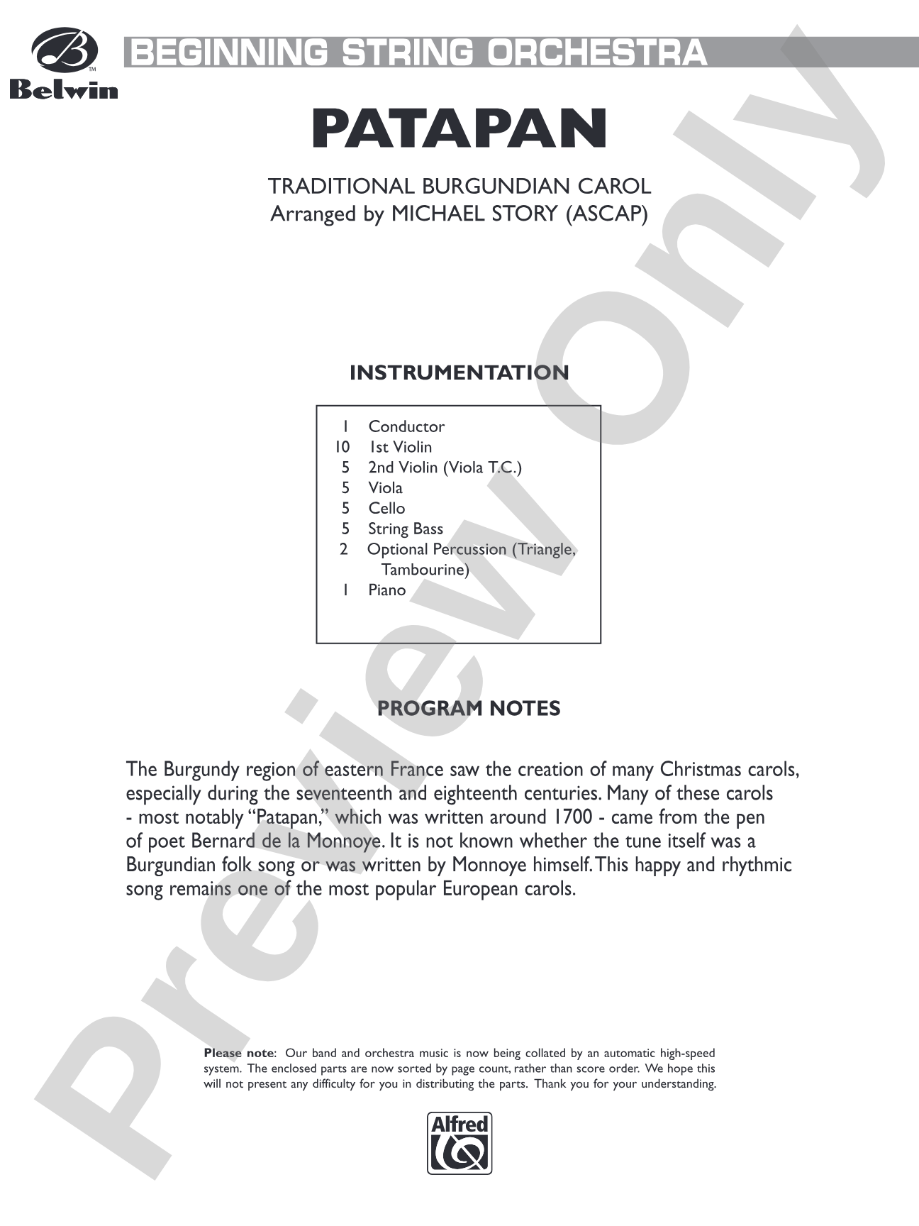 Patapan: String Orchestra Conductor Score & Parts