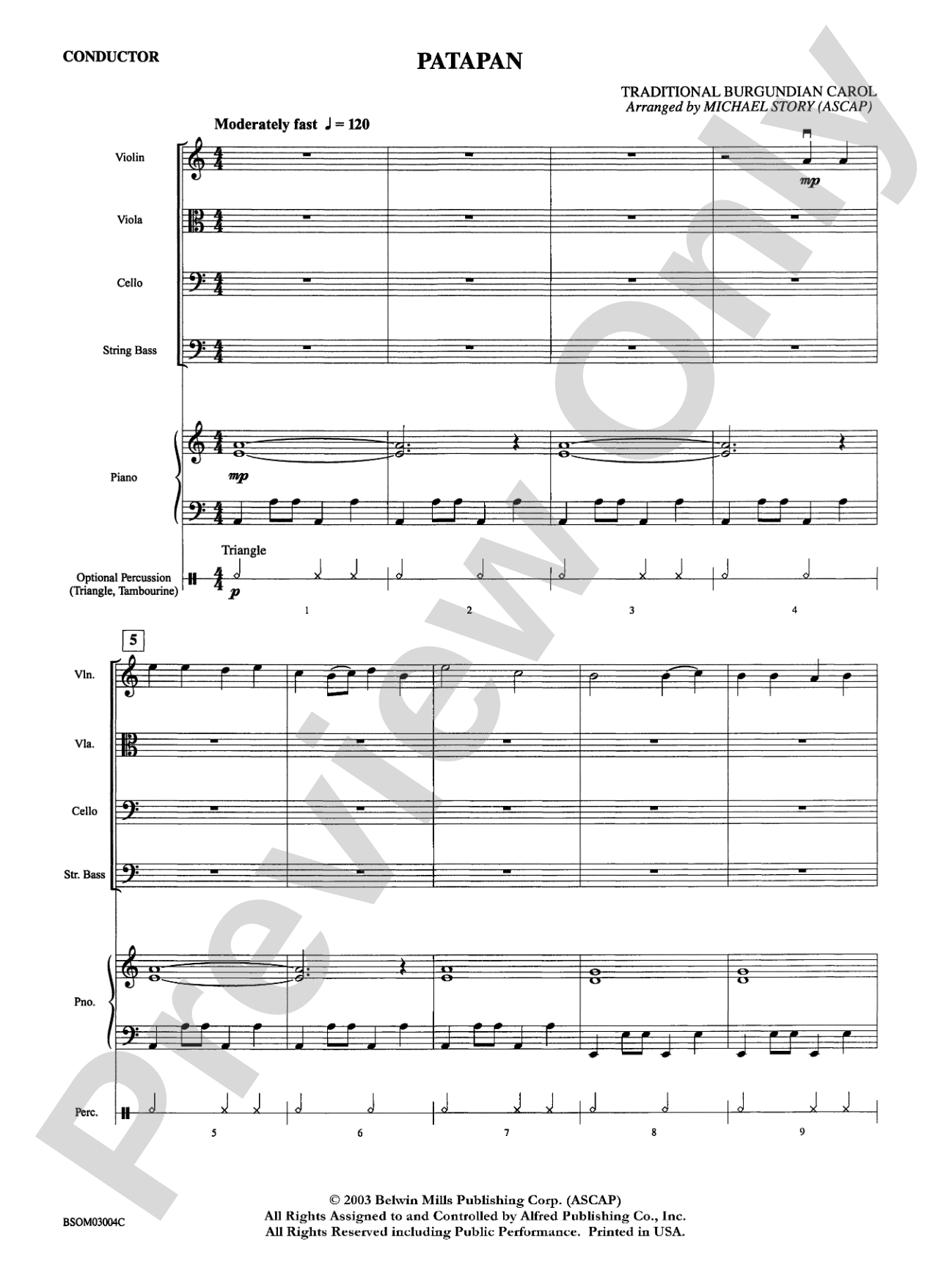 Patapan: String Orchestra Conductor Score & Parts