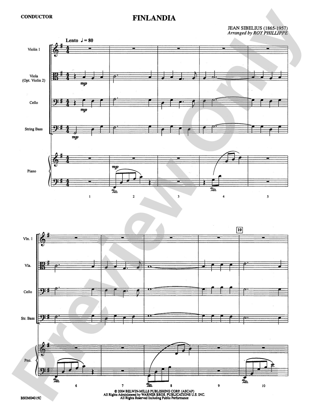 Finlandia: String Orchestra Conductor Score & Parts