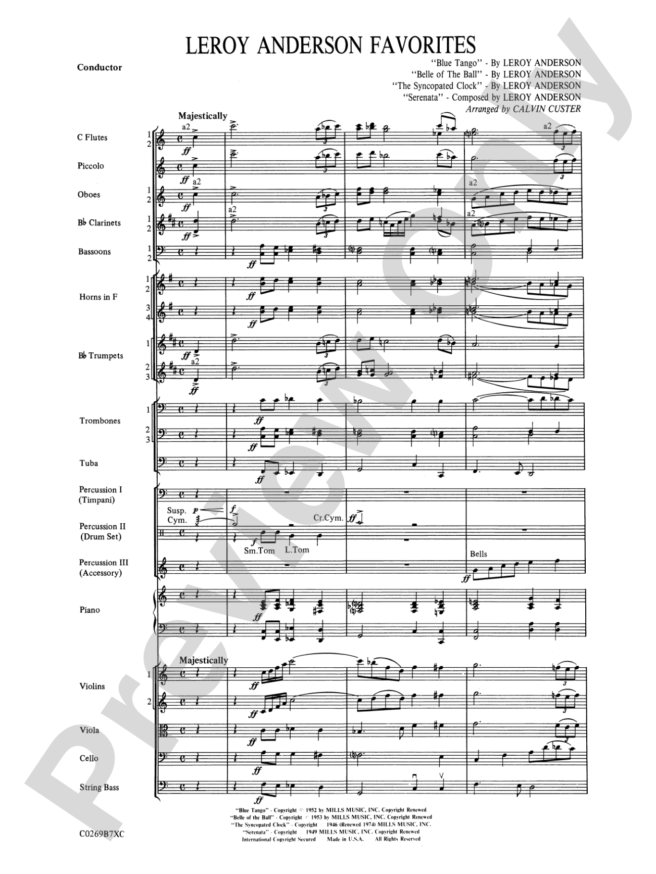 Leroy Anderson Favorites: Full Orchestra Conductor Score & Parts
