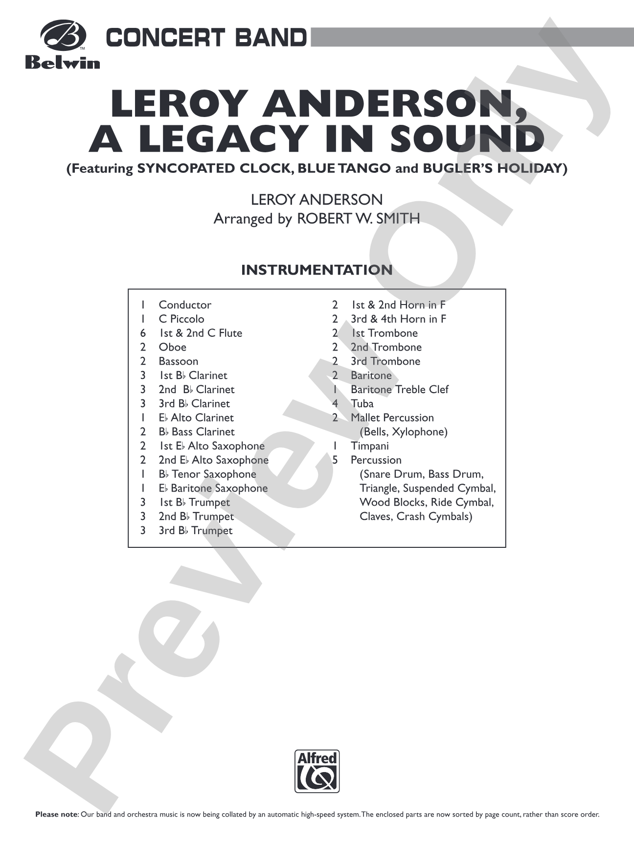Leroy Anderson -- A Legacy in Sound: Concert Band Conductor Score & Parts