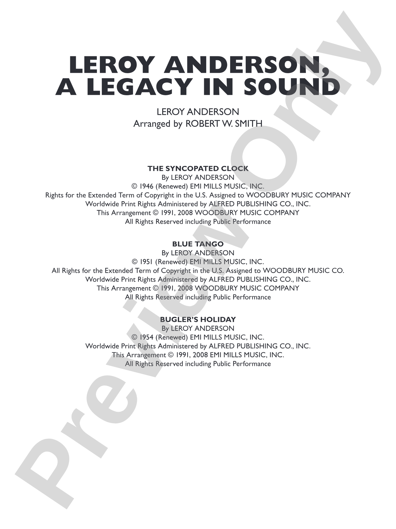 Leroy Anderson -- A Legacy in Sound: Concert Band Conductor Score & Parts