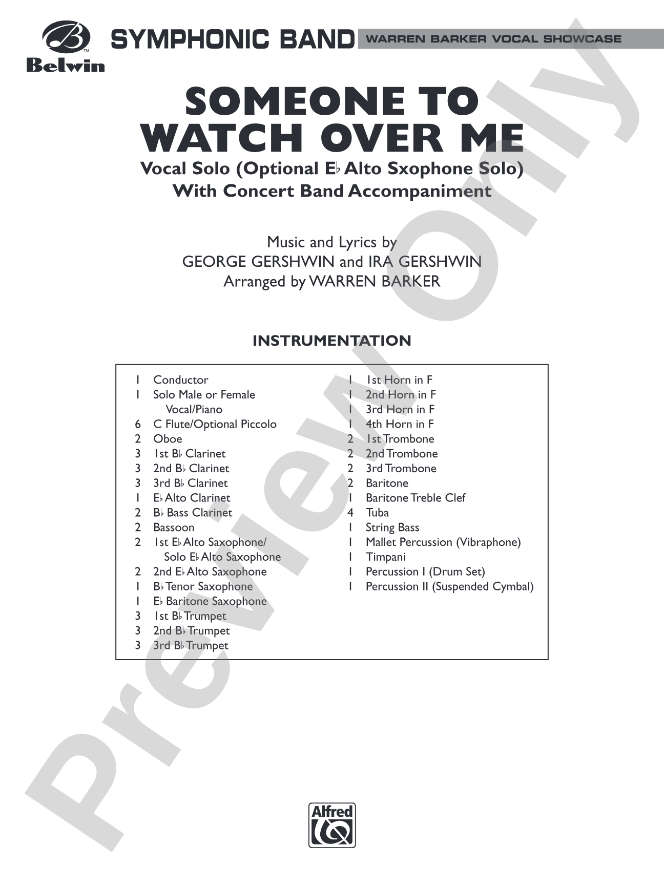 Someone to Watch Over Me: Concert Band Conductor Score & Parts