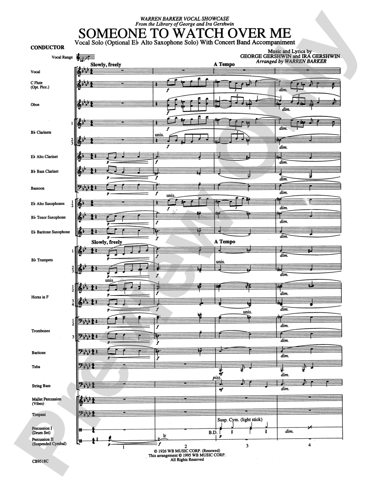 Someone to Watch Over Me: Concert Band Conductor Score & Parts