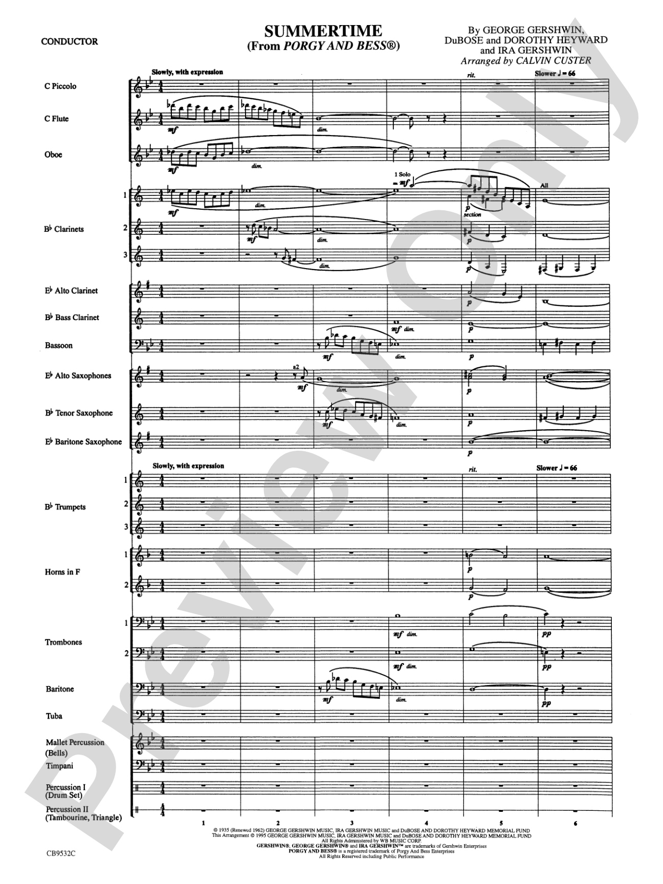 Summertime: Concert Band Conductor Score & Parts