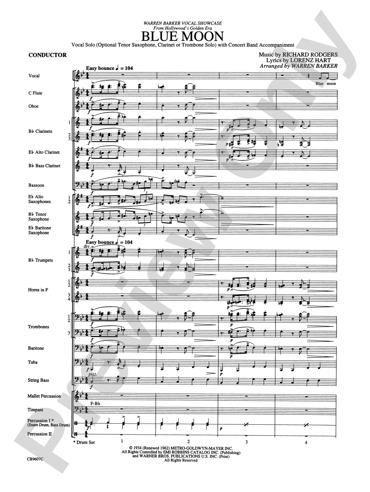 Blue Moon: Concert Band Conductor Score & Parts