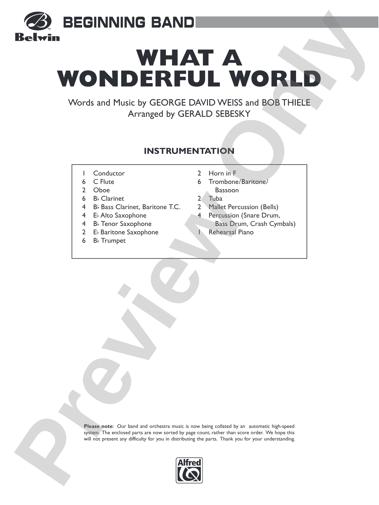 What a Wonderful World: Concert Band Conductor Score & Parts