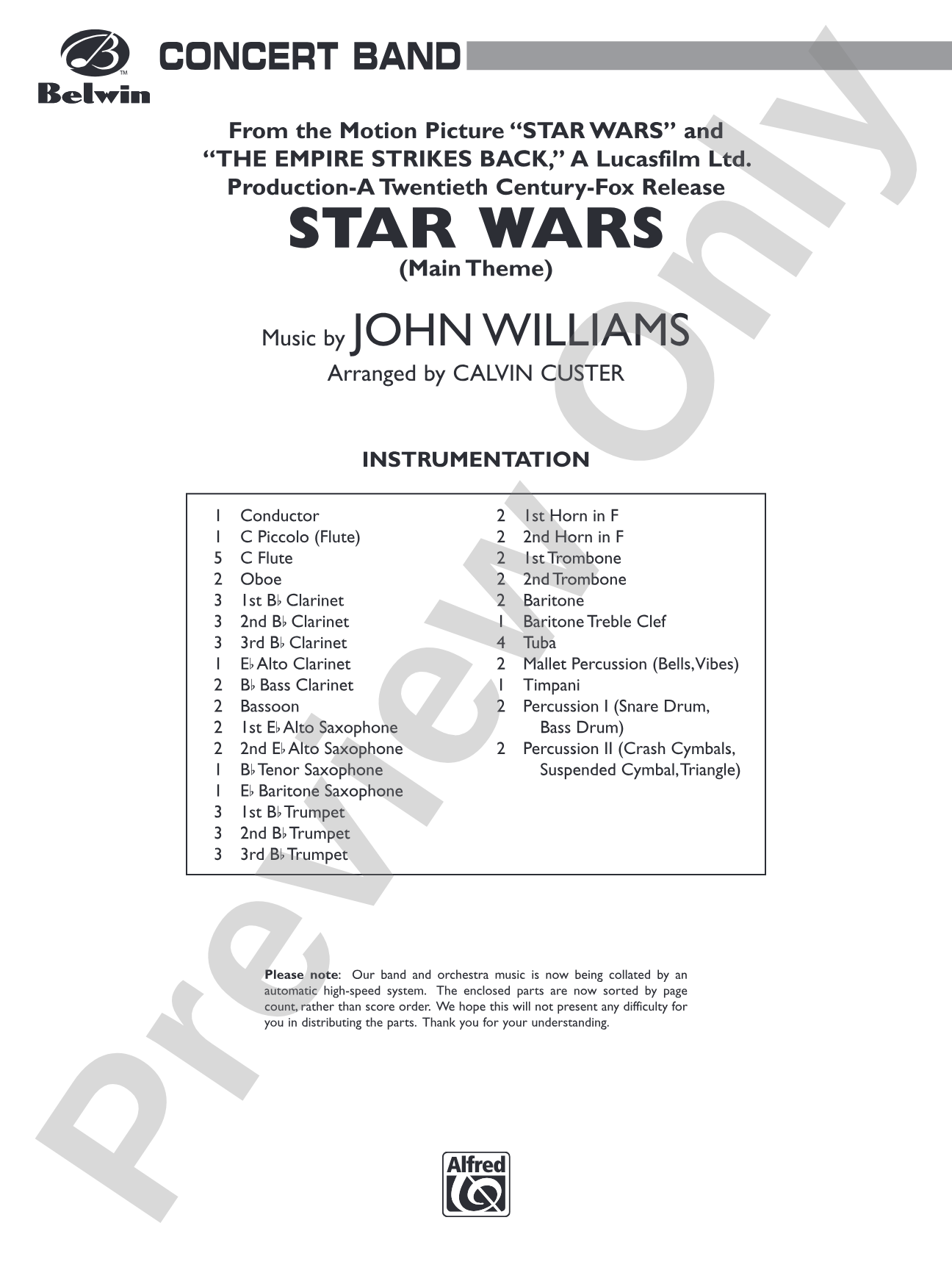Star Wars® Main Theme: Concert Band Conductor Score & Parts