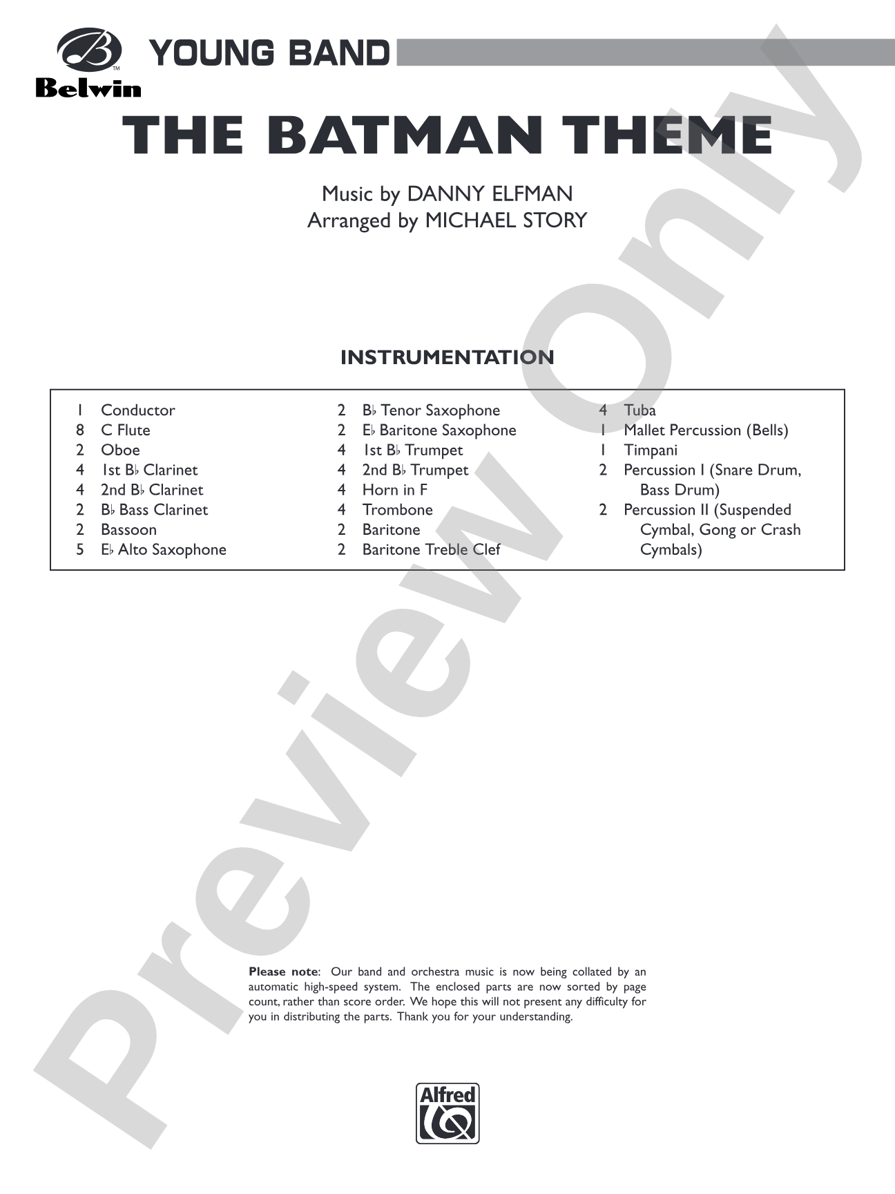 Batman Theme: Concert Band Conductor Score & Parts