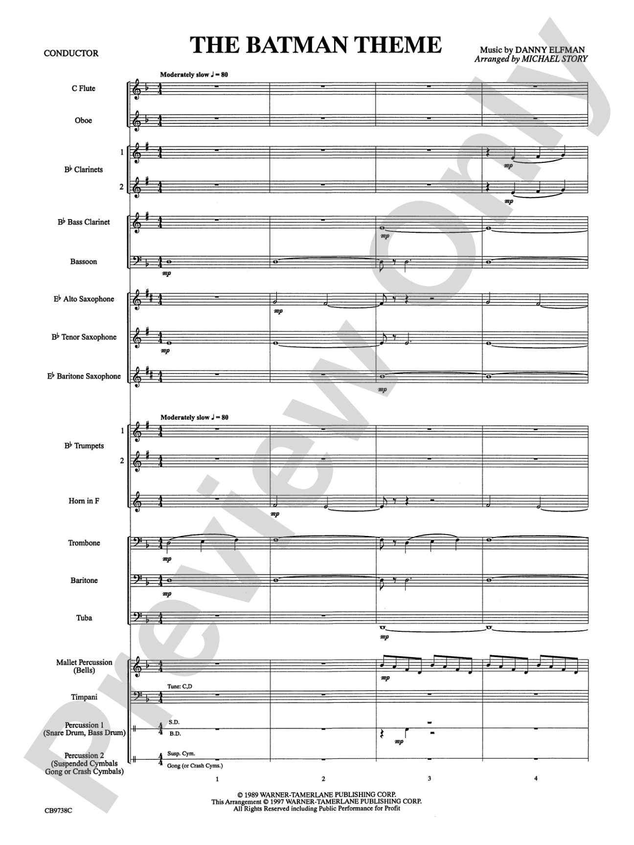 Batman Theme: Concert Band Conductor Score & Parts