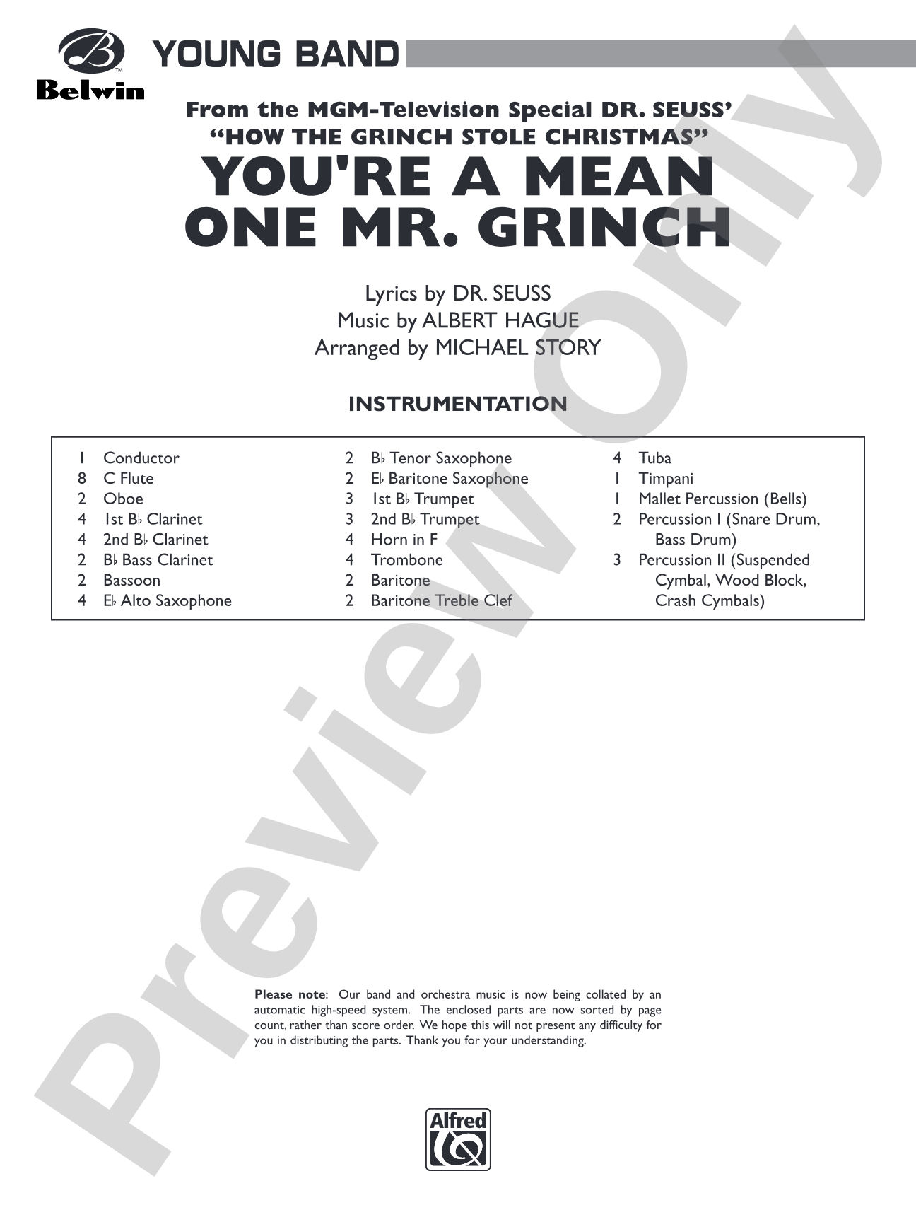 You're a Mean One, Mr. Grinch: Concert Band Conductor Score & Parts