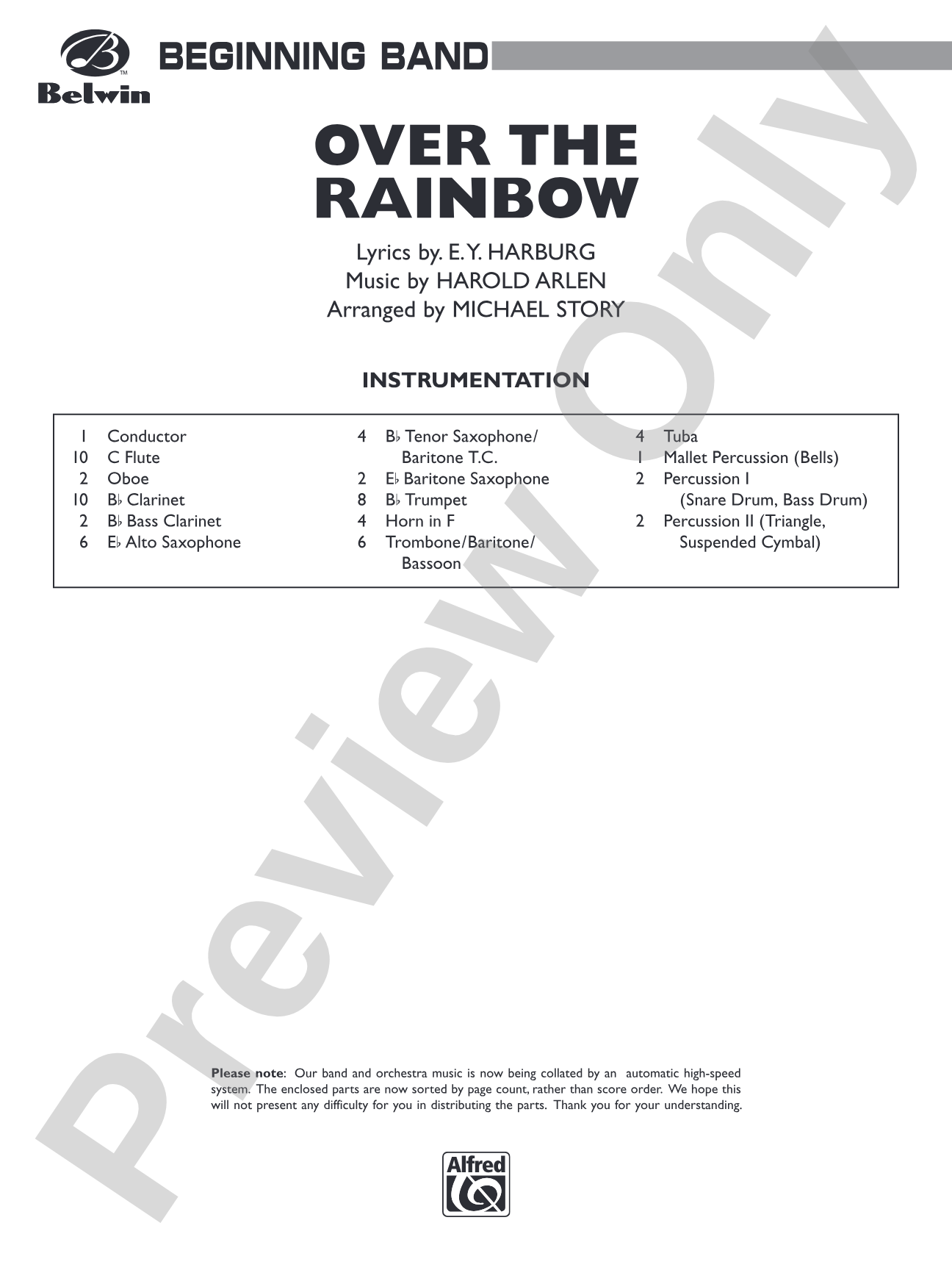 Over the Rainbow: Concert Band Conductor Score & Parts