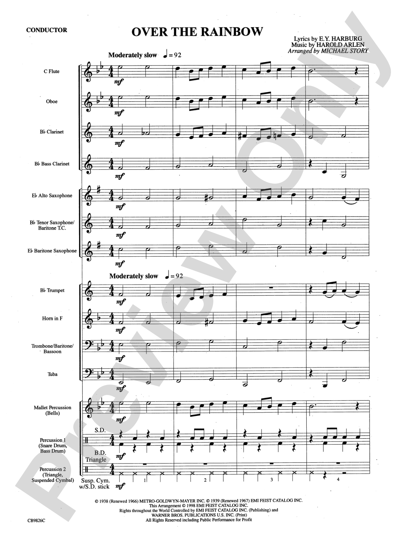 Over the Rainbow: Concert Band Conductor Score & Parts