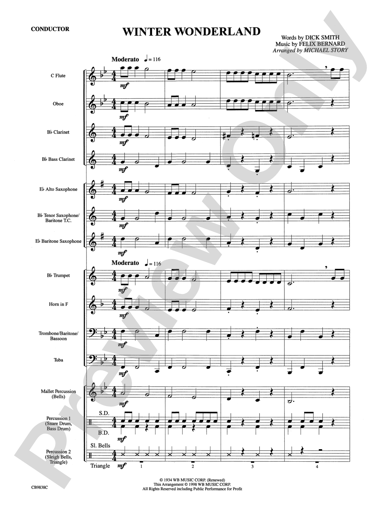 Winter Wonderland: Concert Band Conductor Score & Parts