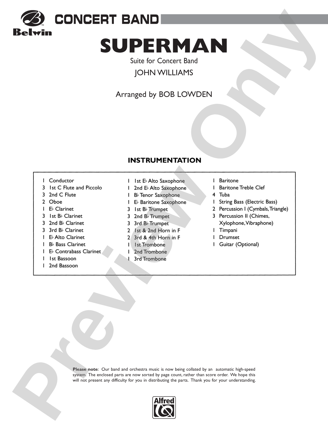 Superman: Concert Band Conductor Score & Parts