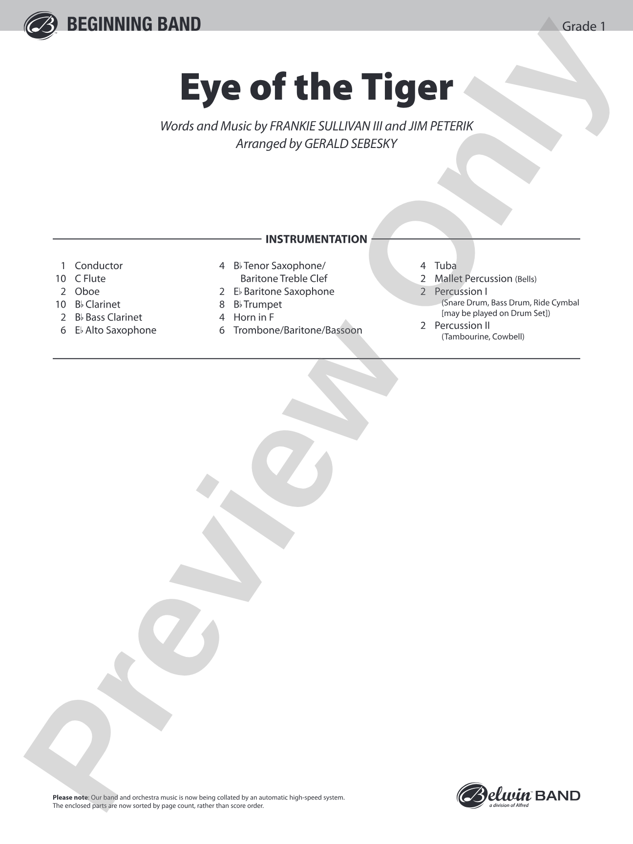 Eye of the Tiger: Score