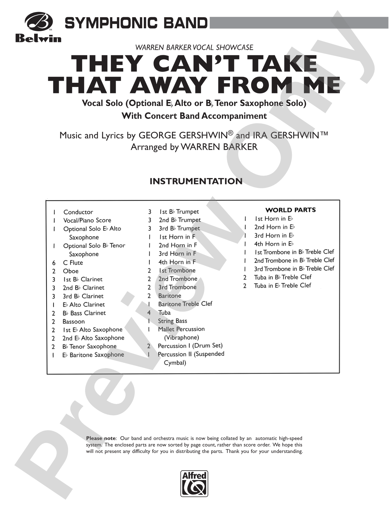 They Can't Take That Away from Me: Concert Band Conductor Score & Parts