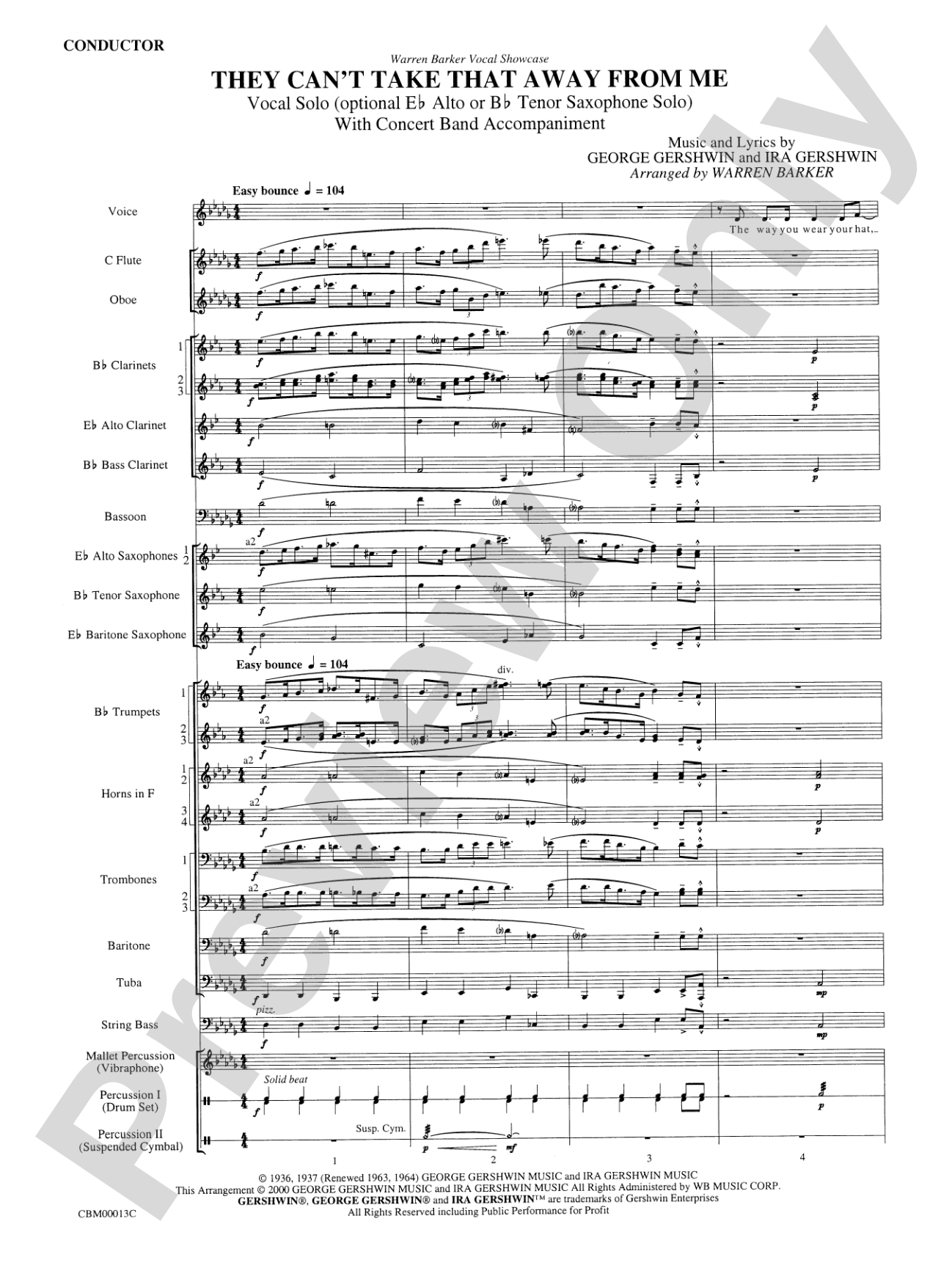 They Can't Take That Away from Me: Concert Band Conductor Score & Parts
