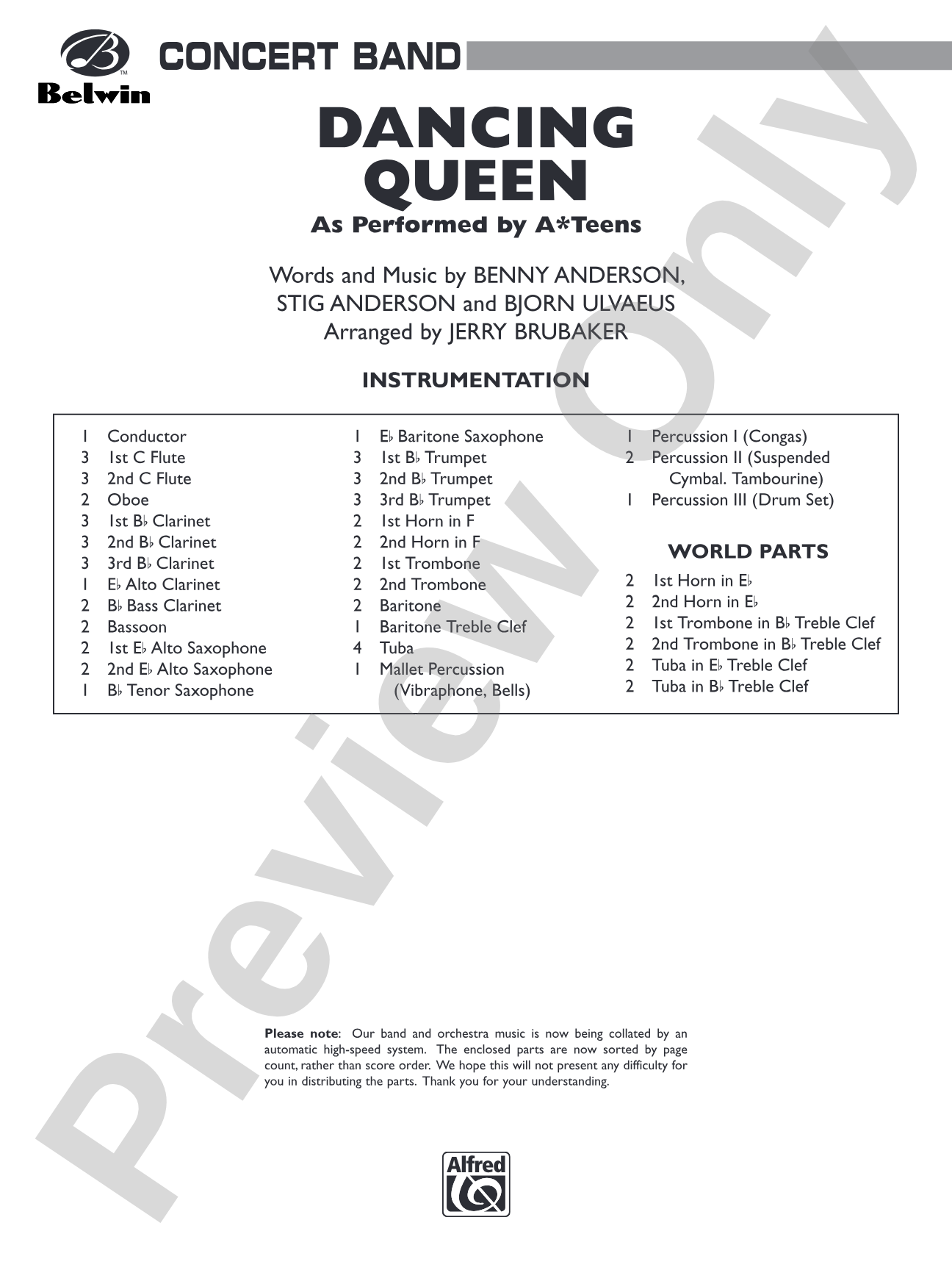 Dancing Queen: Concert Band Conductor Score & Parts