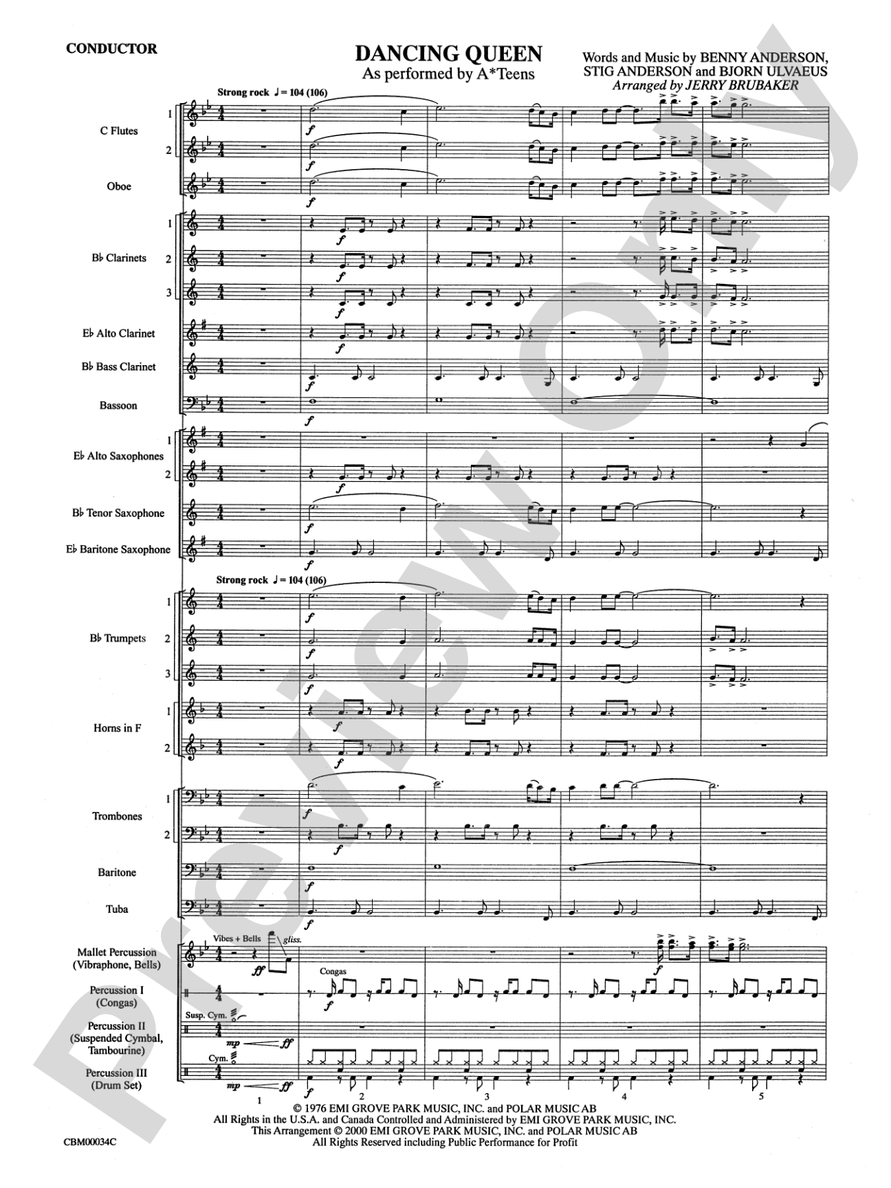 Dancing Queen: Concert Band Conductor Score & Parts