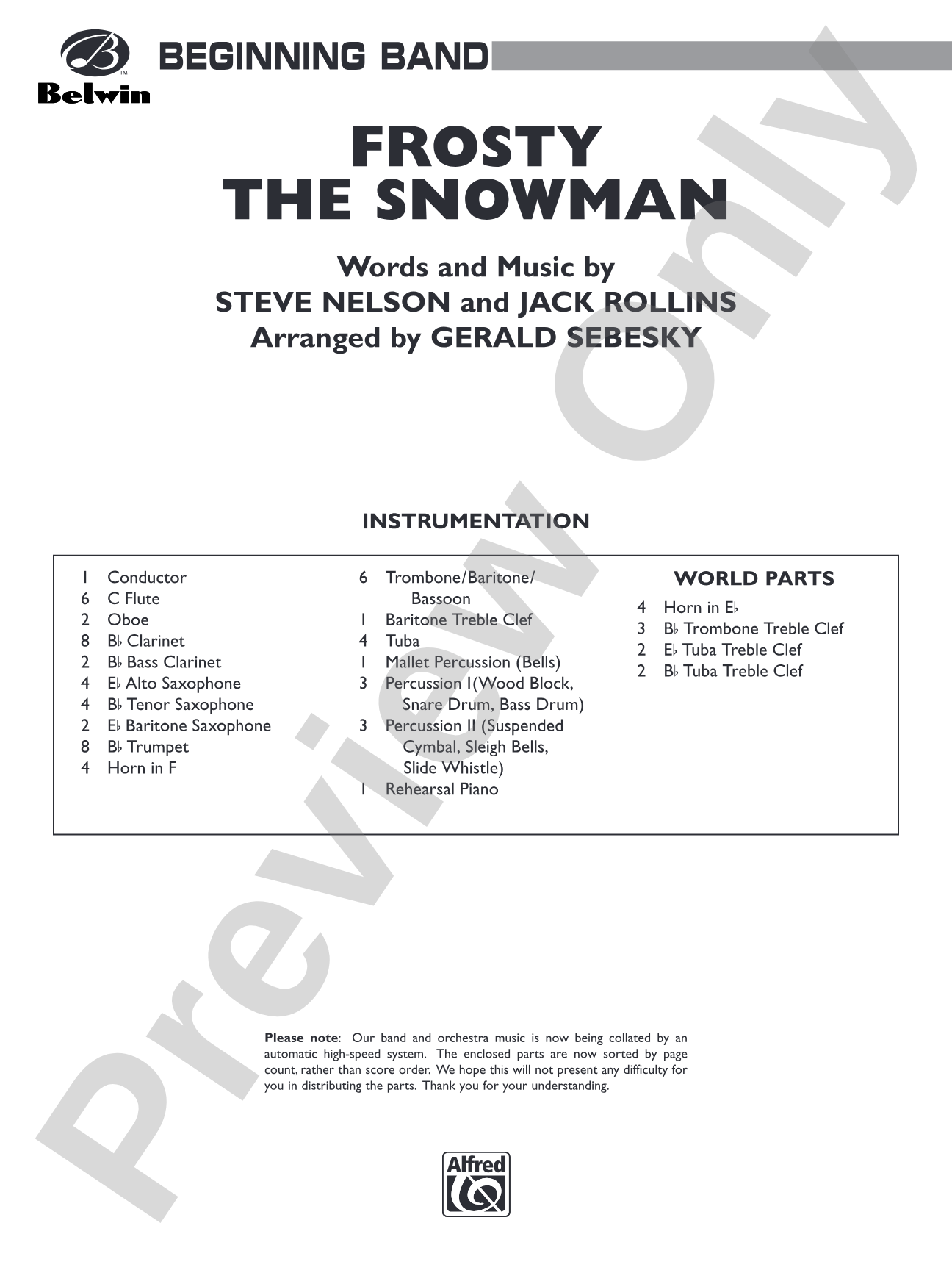 Frosty the Snowman: Concert Band Conductor Score & Parts
