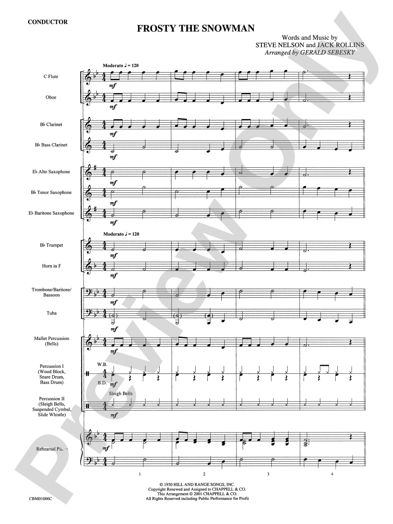Frosty the Snowman: Concert Band Conductor Score & Parts