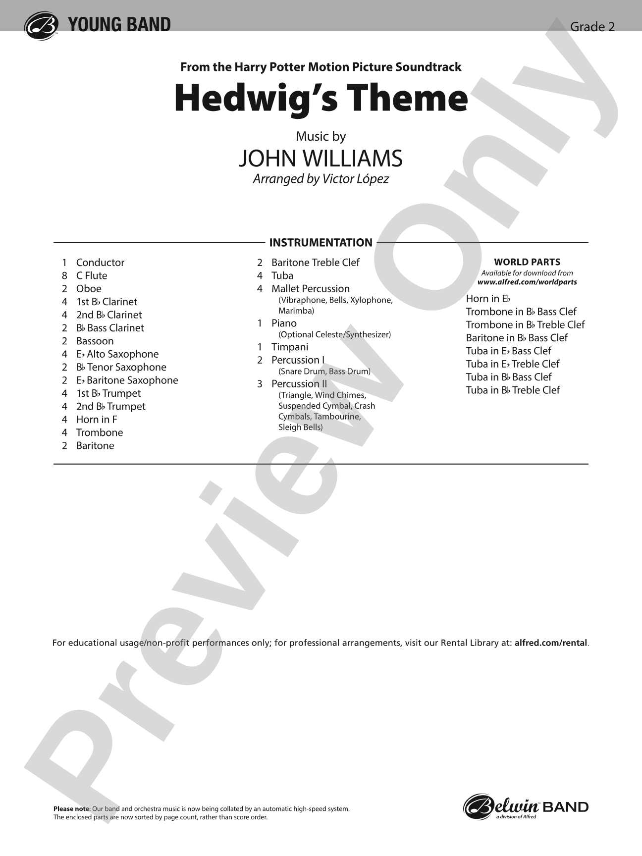 Hedwig's Theme (from Harry Potter): Concert Band Conductor Score & Parts