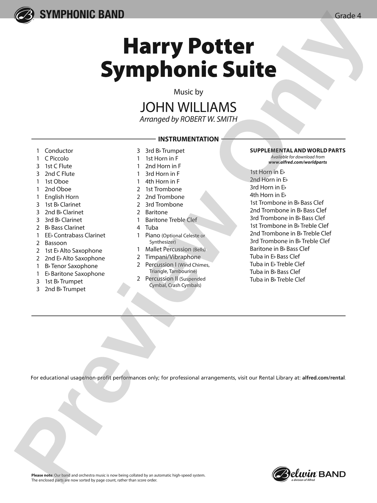 Harry Potter Symphonic Suite: Concert Band Conductor Score & Parts