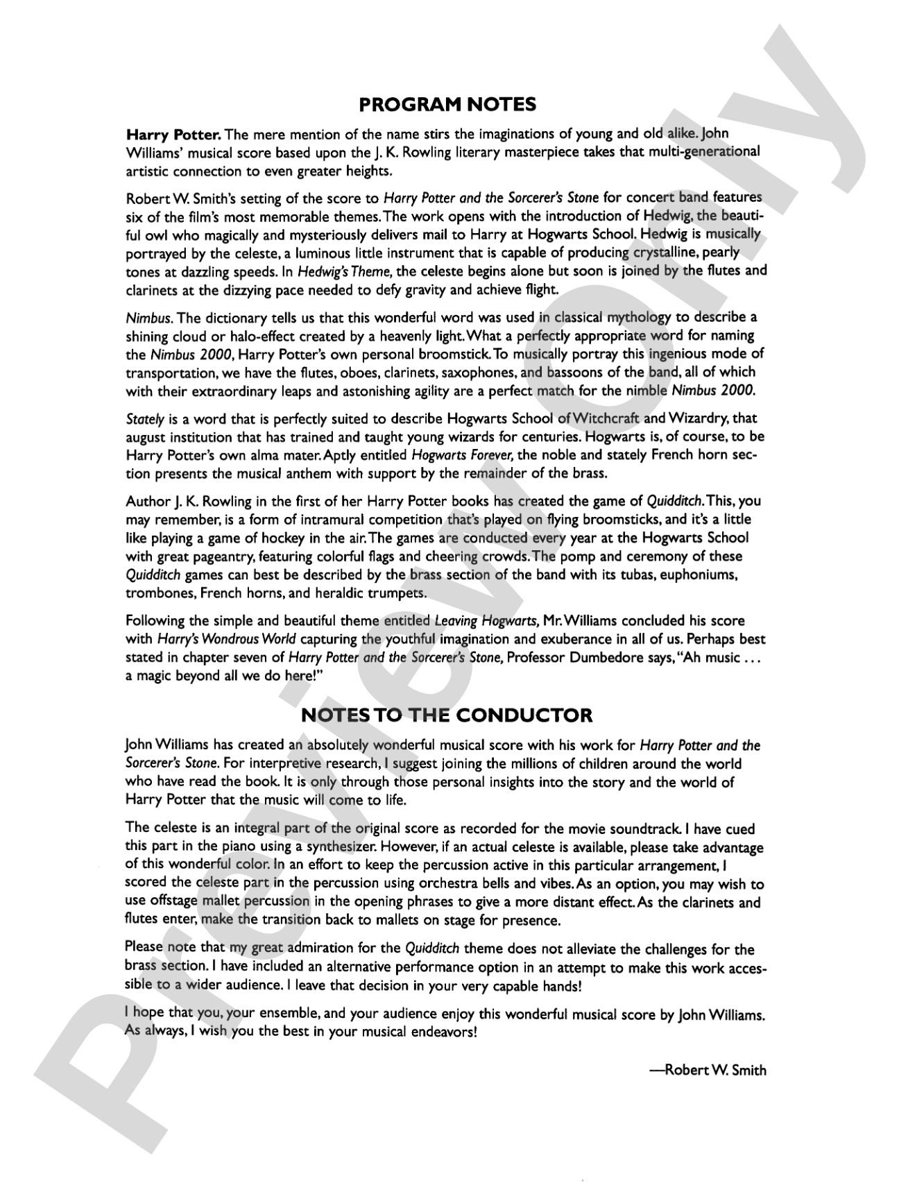 Harry Potter Symphonic Suite: Concert Band Conductor Score & Parts