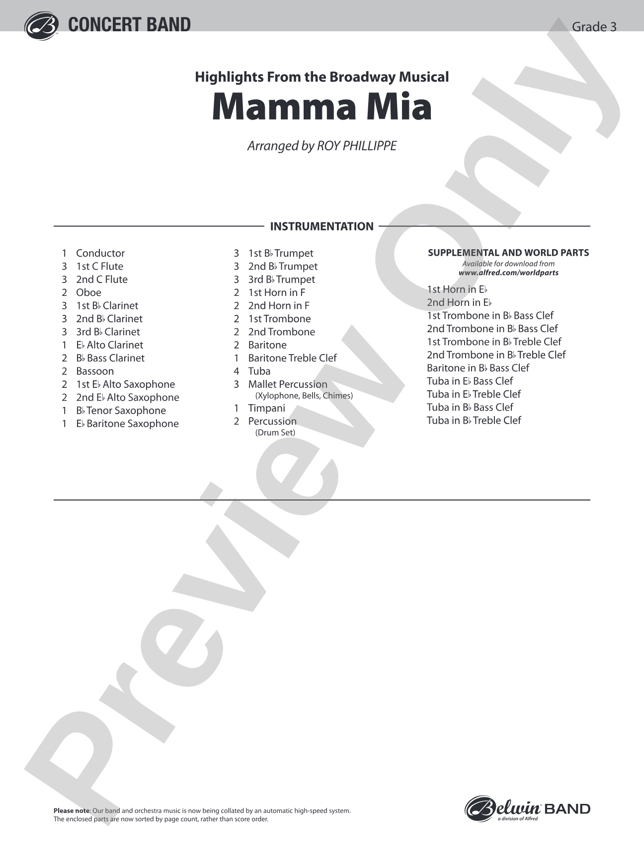 Mamma Mia! -- Highlights from the Broadway Musical: Concert Band Conductor Score & Parts