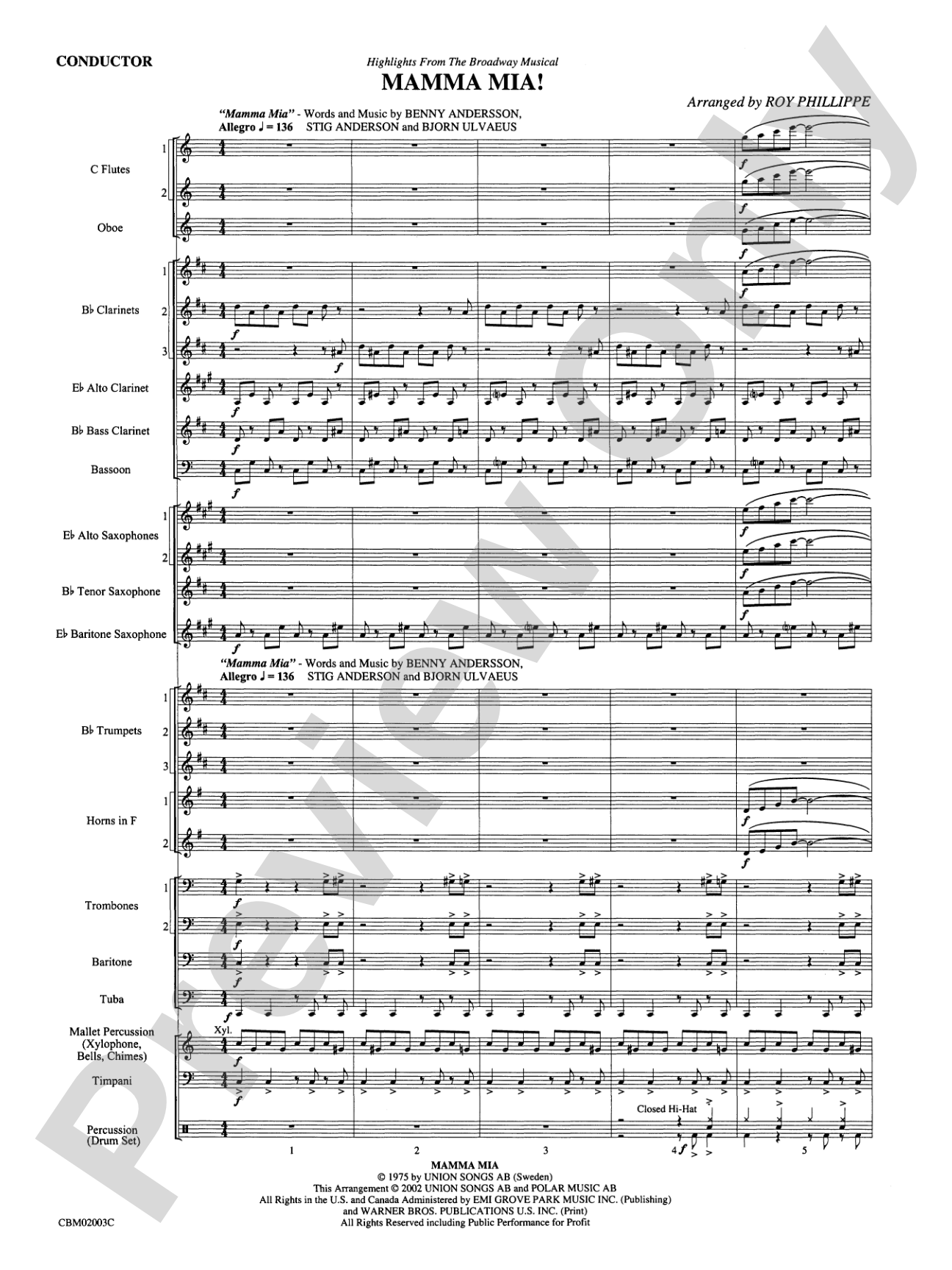 Mamma Mia! -- Highlights from the Broadway Musical: Concert Band Conductor Score & Parts