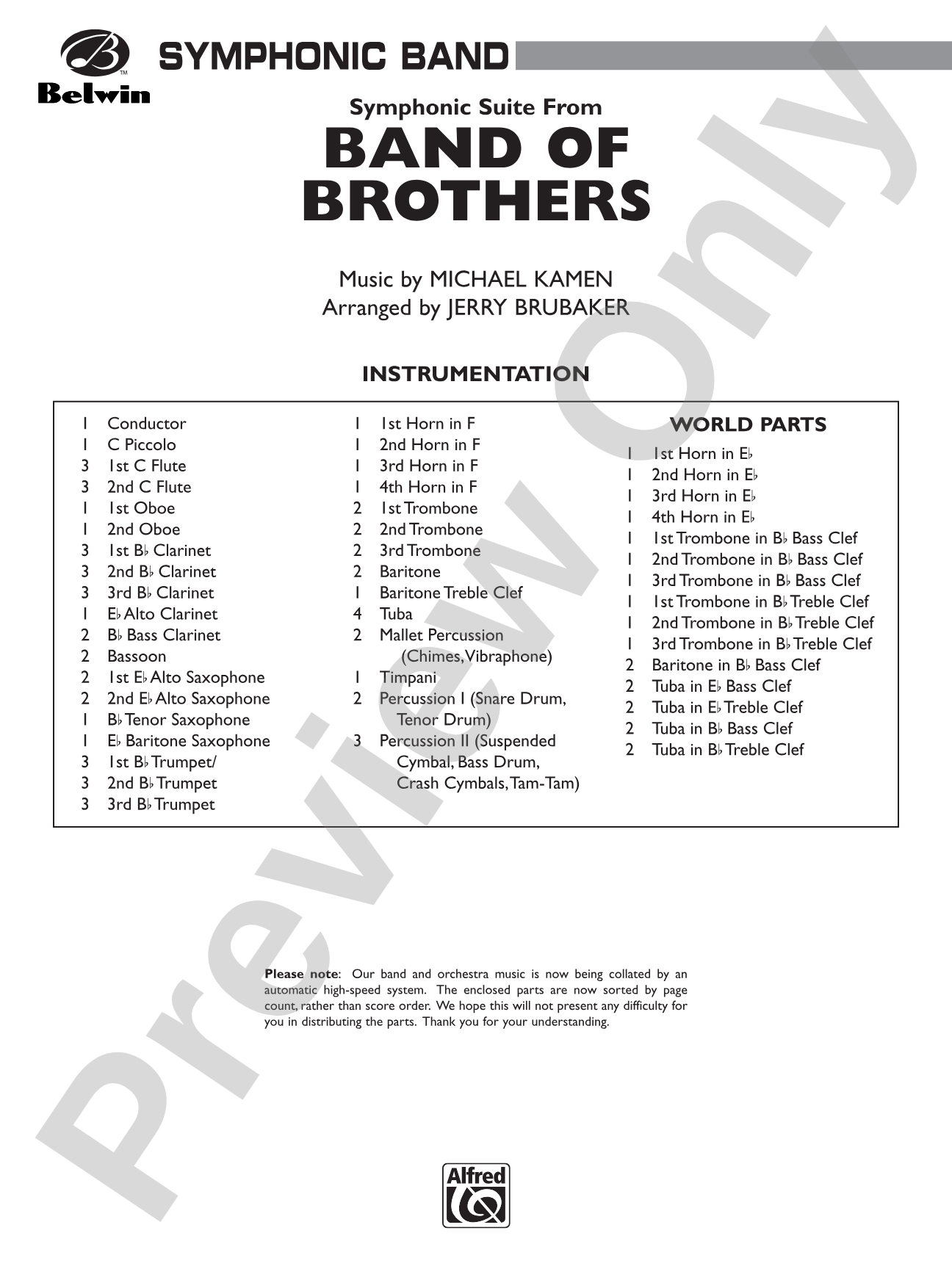 Band of Brothers, Symphonic Suite from: Concert Band Conductor Score & Parts