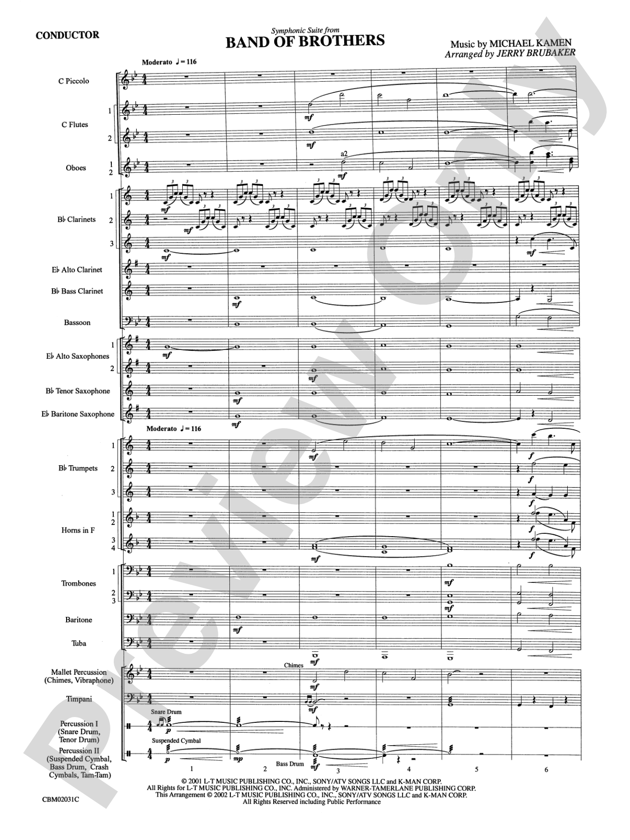 Band of Brothers, Symphonic Suite from: Concert Band Conductor Score & Parts