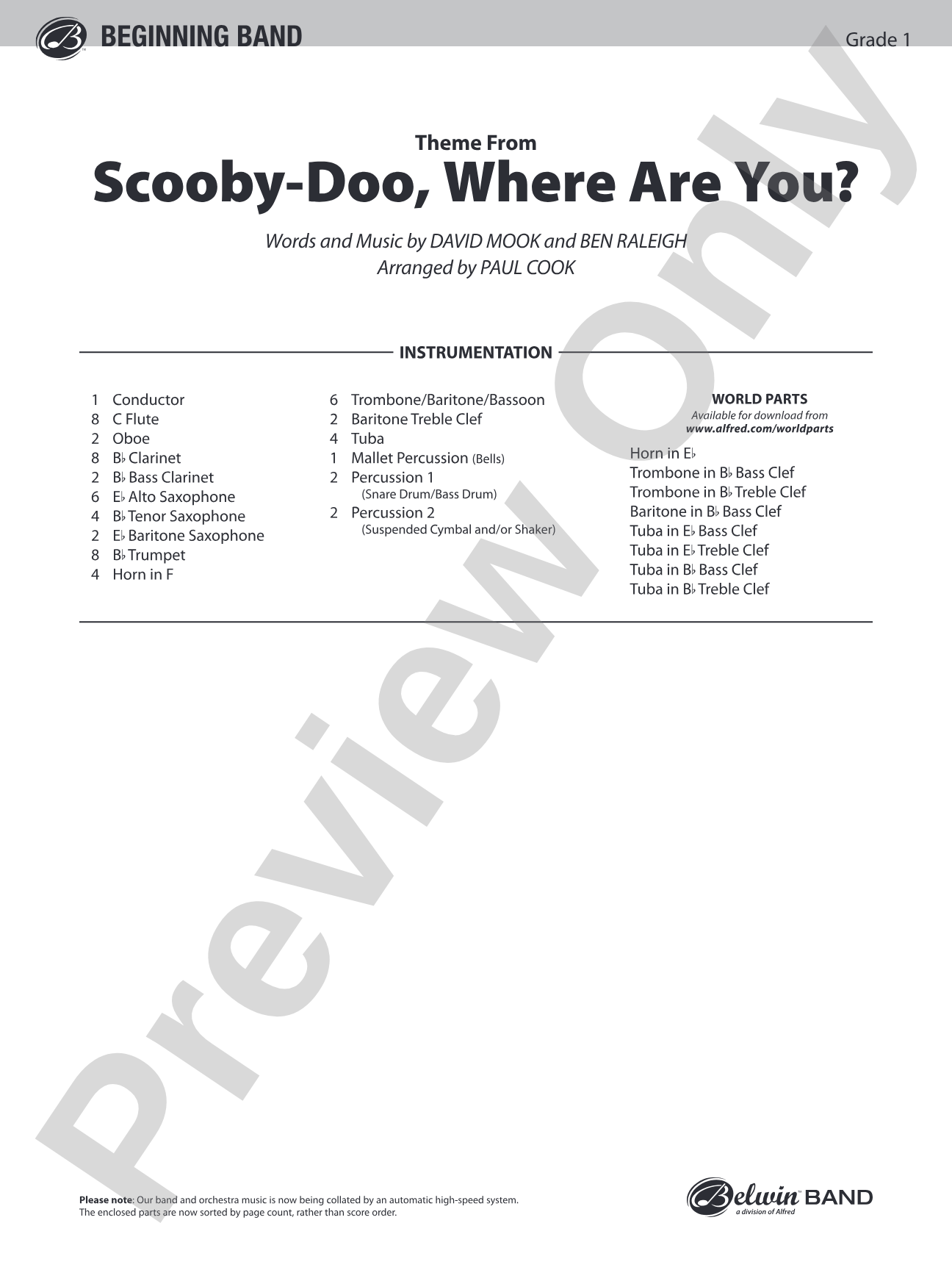 Scooby-Doo, Where Are You?, Theme from: Concert Band Conductor Score & Parts