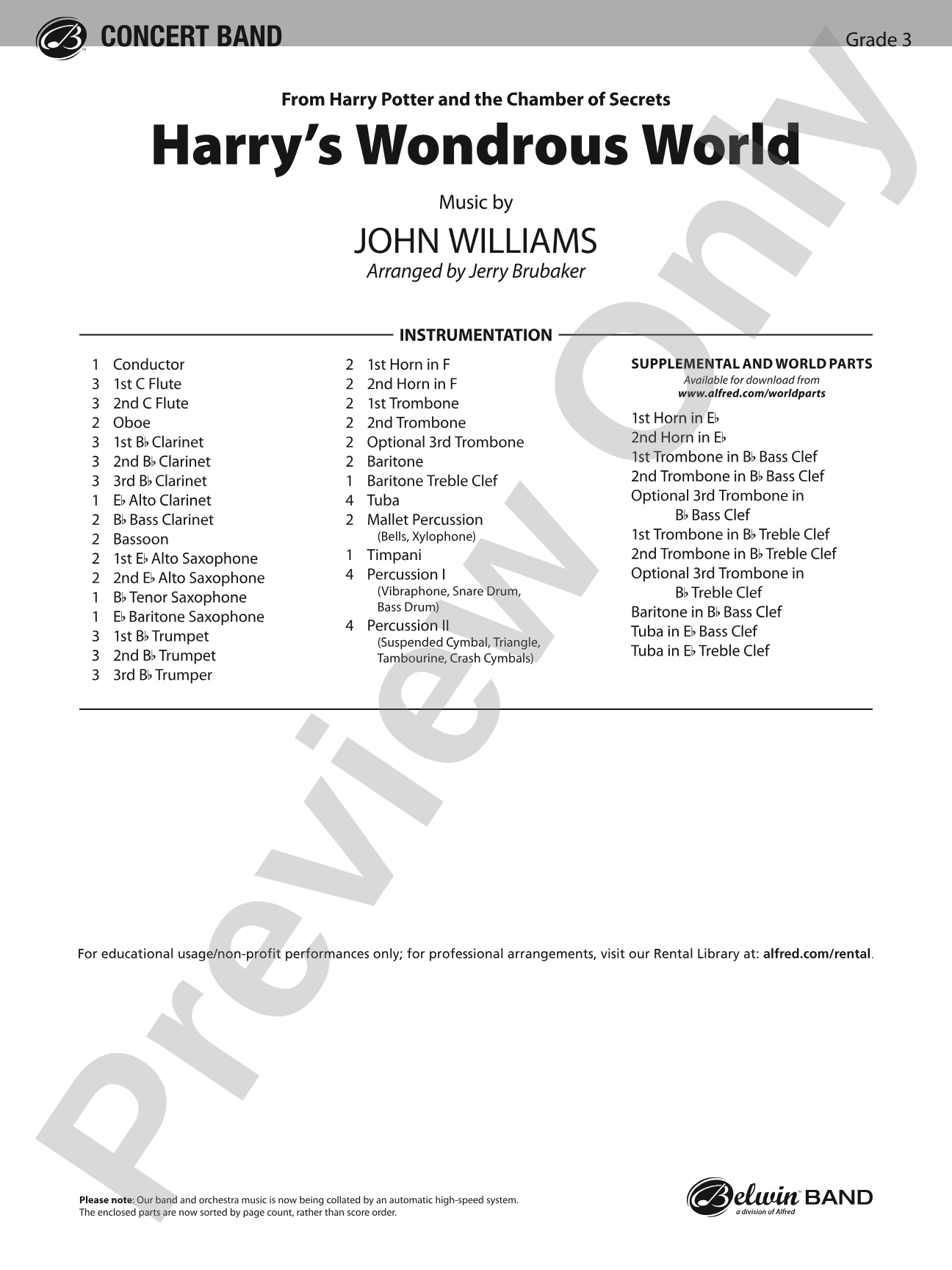 Harry's Wondrous World (from Harry Potter and the Chamber of Secrets): Concert Band Conductor Score & Parts