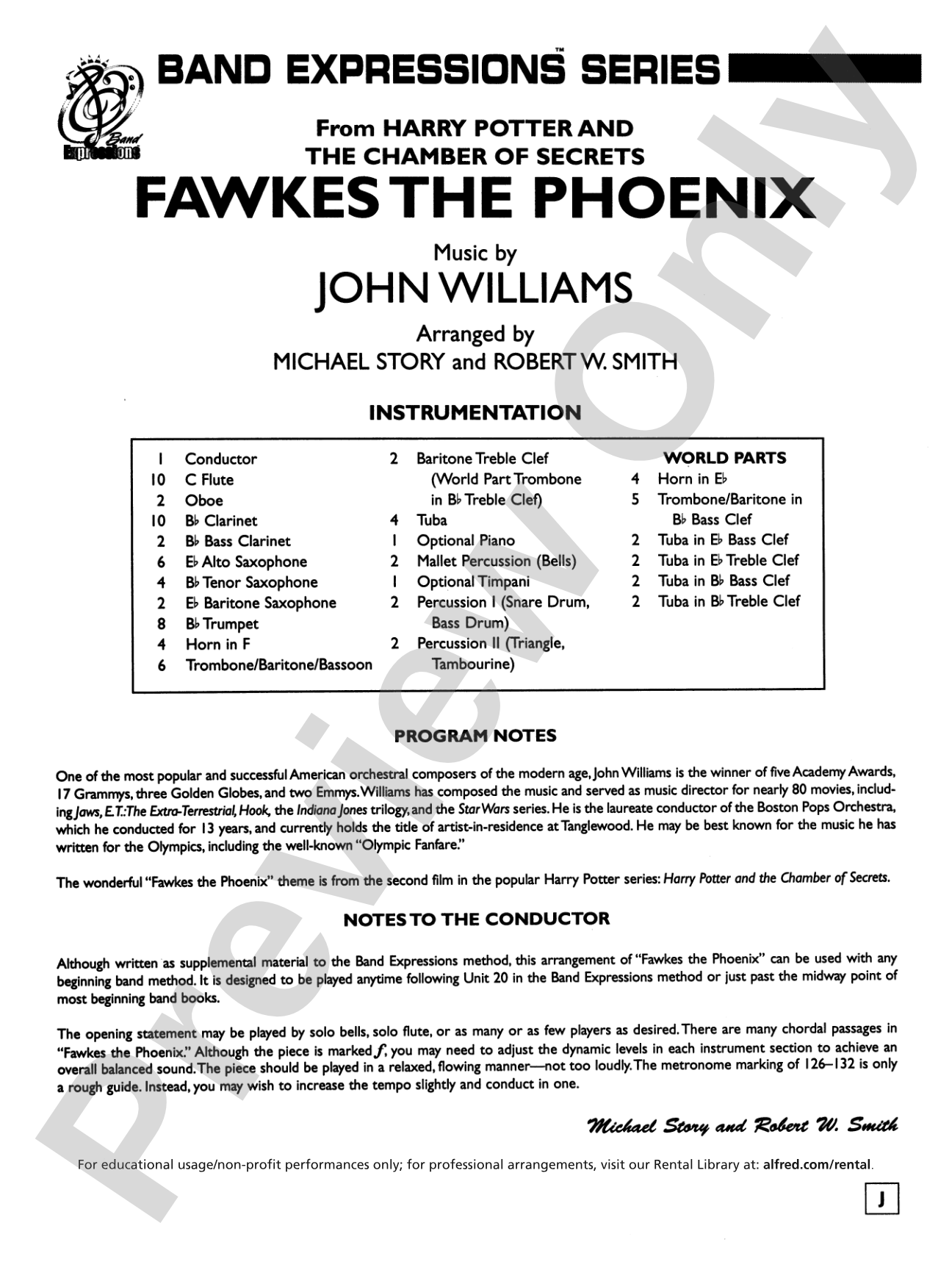 Fawkes the Phoenix (from Harry Potter and the Chamber of Secrets): Concert Band Conductor Score & Parts